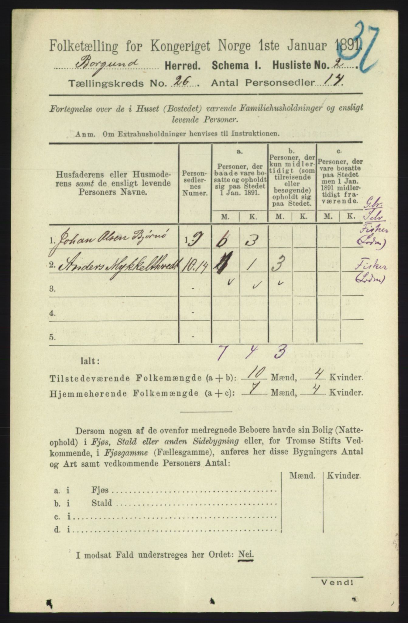 RA, 1891 census for 1531 Borgund, 1891, p. 7580