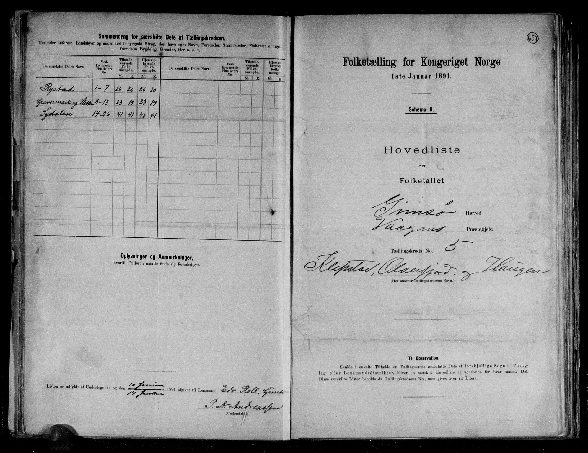 RA, 1891 census for 1864 Gimsøy, 1891, p. 12