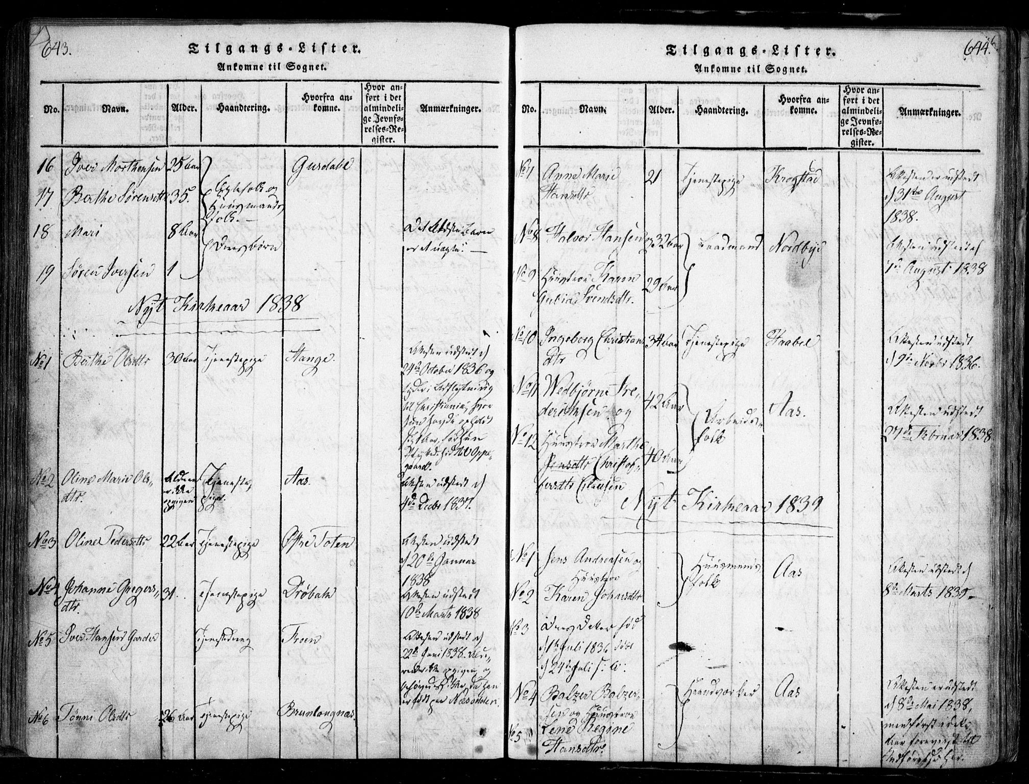 Nesodden prestekontor Kirkebøker, AV/SAO-A-10013/F/Fa/L0006: Parish register (official) no. I 6, 1814-1847, p. 643-644