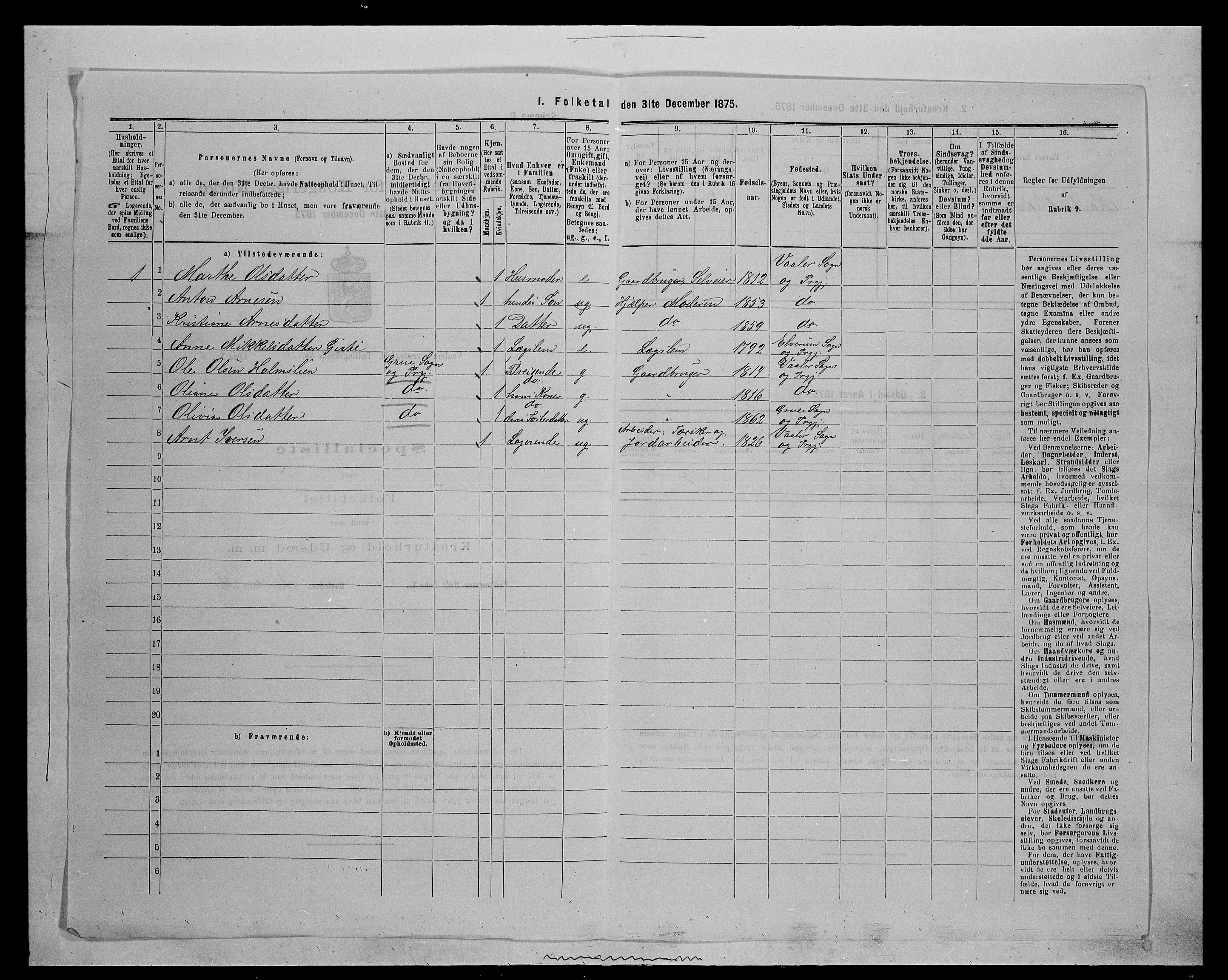 SAH, 1875 census for 0426P Våler parish (Hedmark), 1875, p. 241