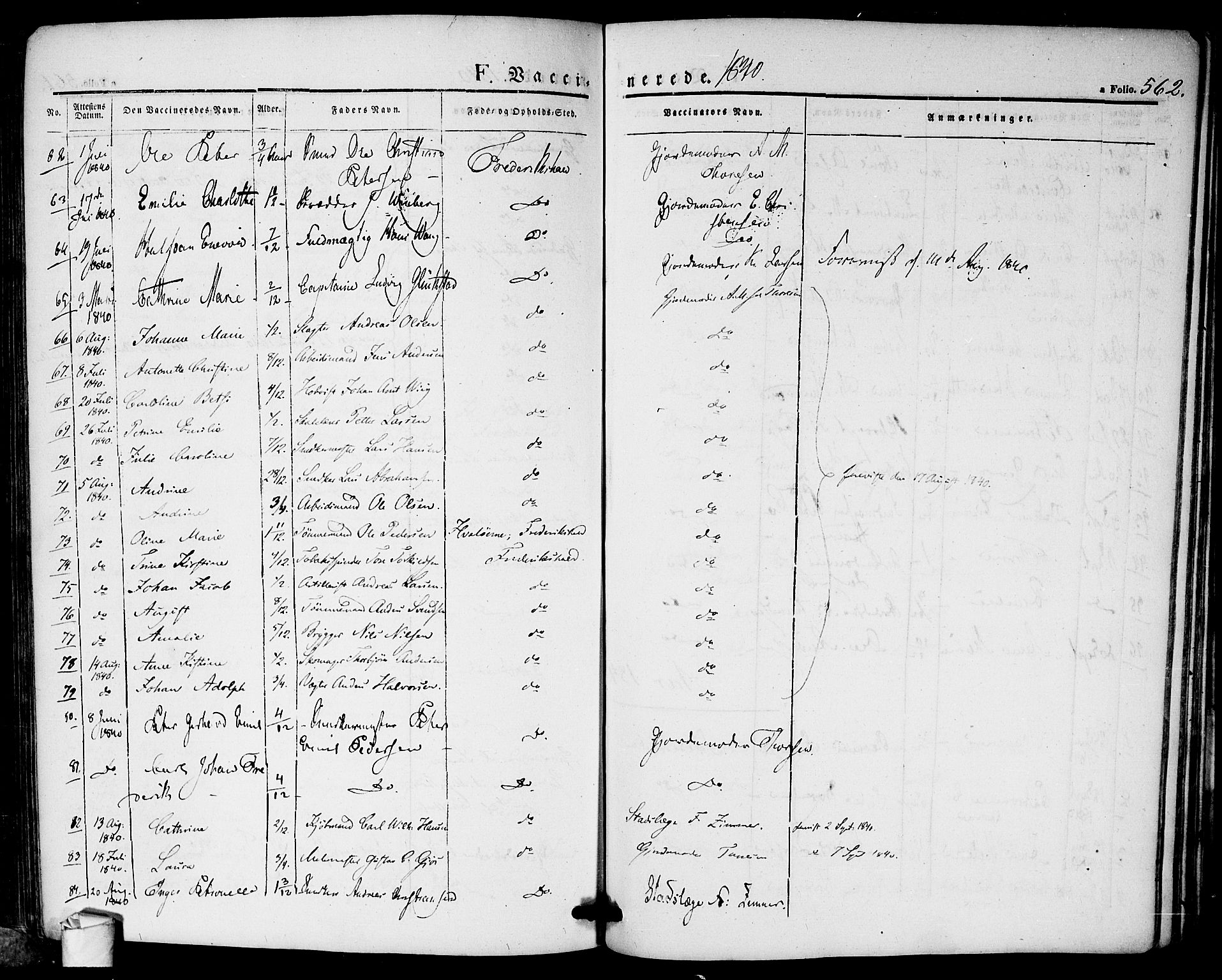 Halden prestekontor Kirkebøker, AV/SAO-A-10909/F/Fa/L0005: Parish register (official) no. I 5, 1834-1845, p. 562