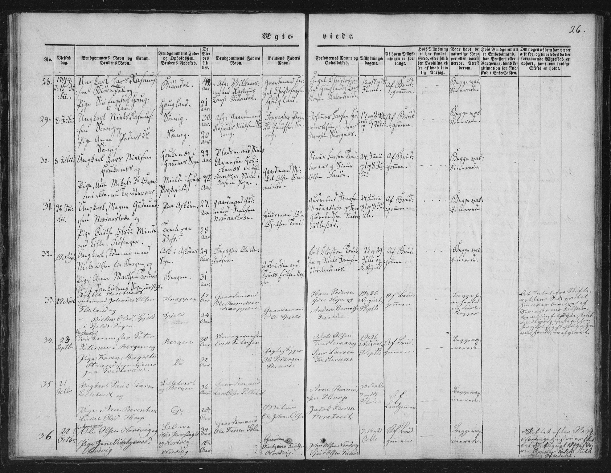 Fana Sokneprestembete, SAB/A-75101/H/Haa/Haaa/L0010: Parish register (official) no. A 10, 1841-1851, p. 26