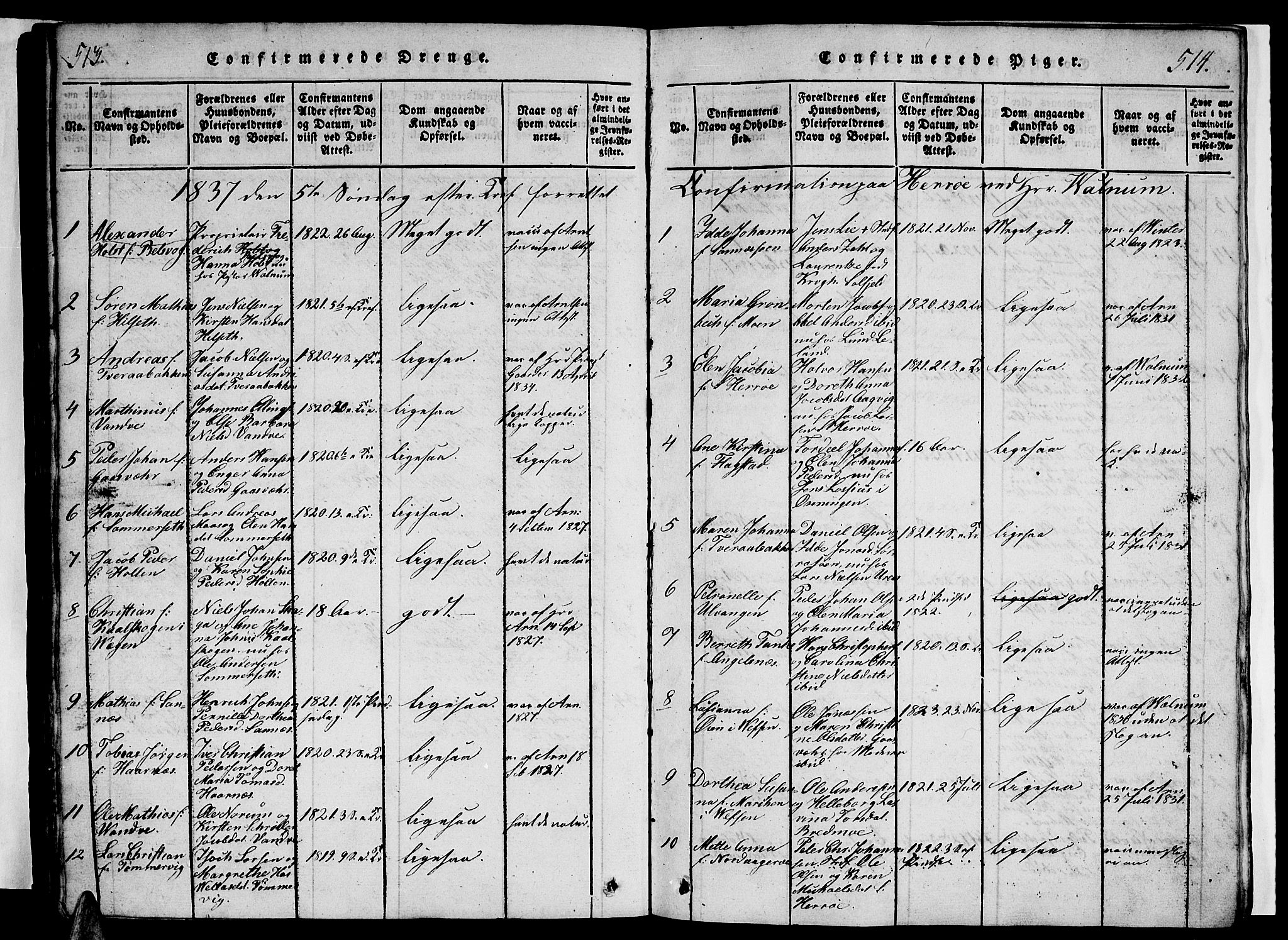 Ministerialprotokoller, klokkerbøker og fødselsregistre - Nordland, AV/SAT-A-1459/834/L0510: Parish register (copy) no. 834C01, 1820-1847, p. 513-514