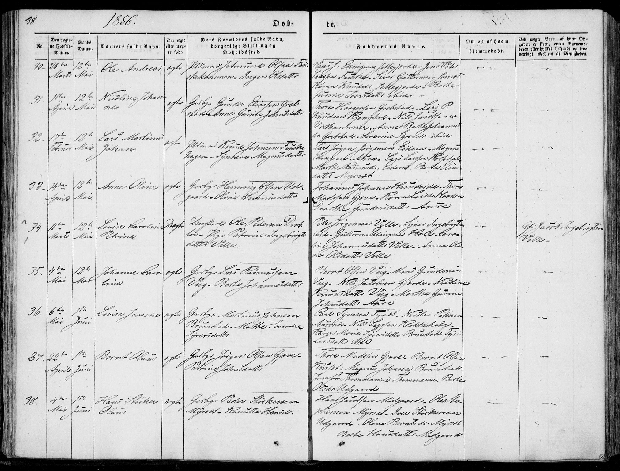 Ministerialprotokoller, klokkerbøker og fødselsregistre - Møre og Romsdal, AV/SAT-A-1454/522/L0313: Parish register (official) no. 522A08, 1852-1862, p. 38