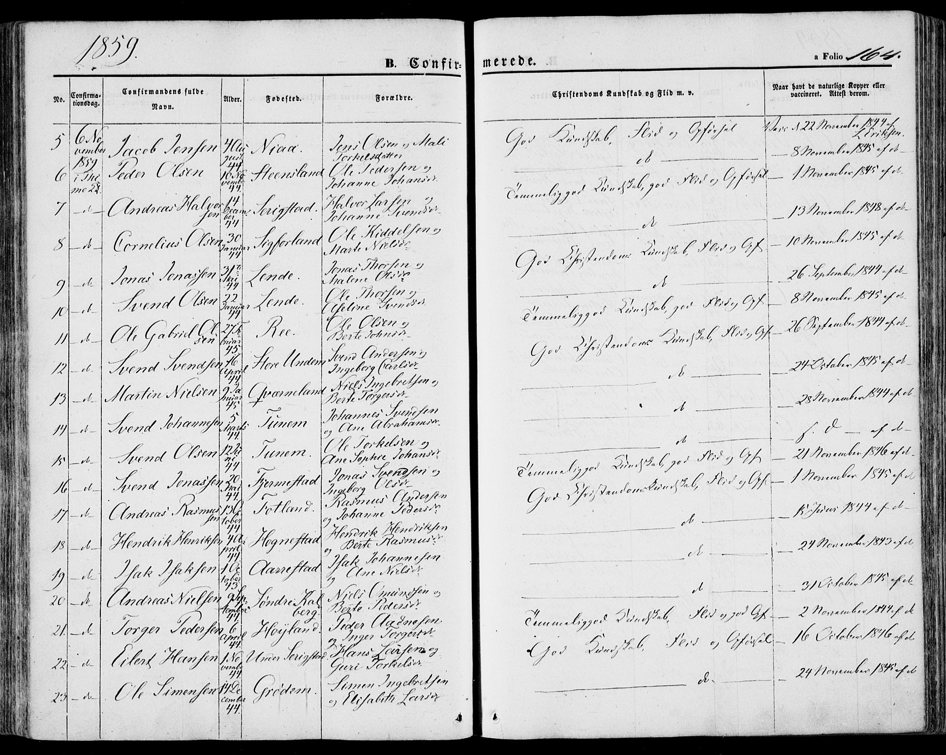 Lye sokneprestkontor, AV/SAST-A-101794/001/30BA/L0007: Parish register (official) no. A 6, 1856-1871, p. 164