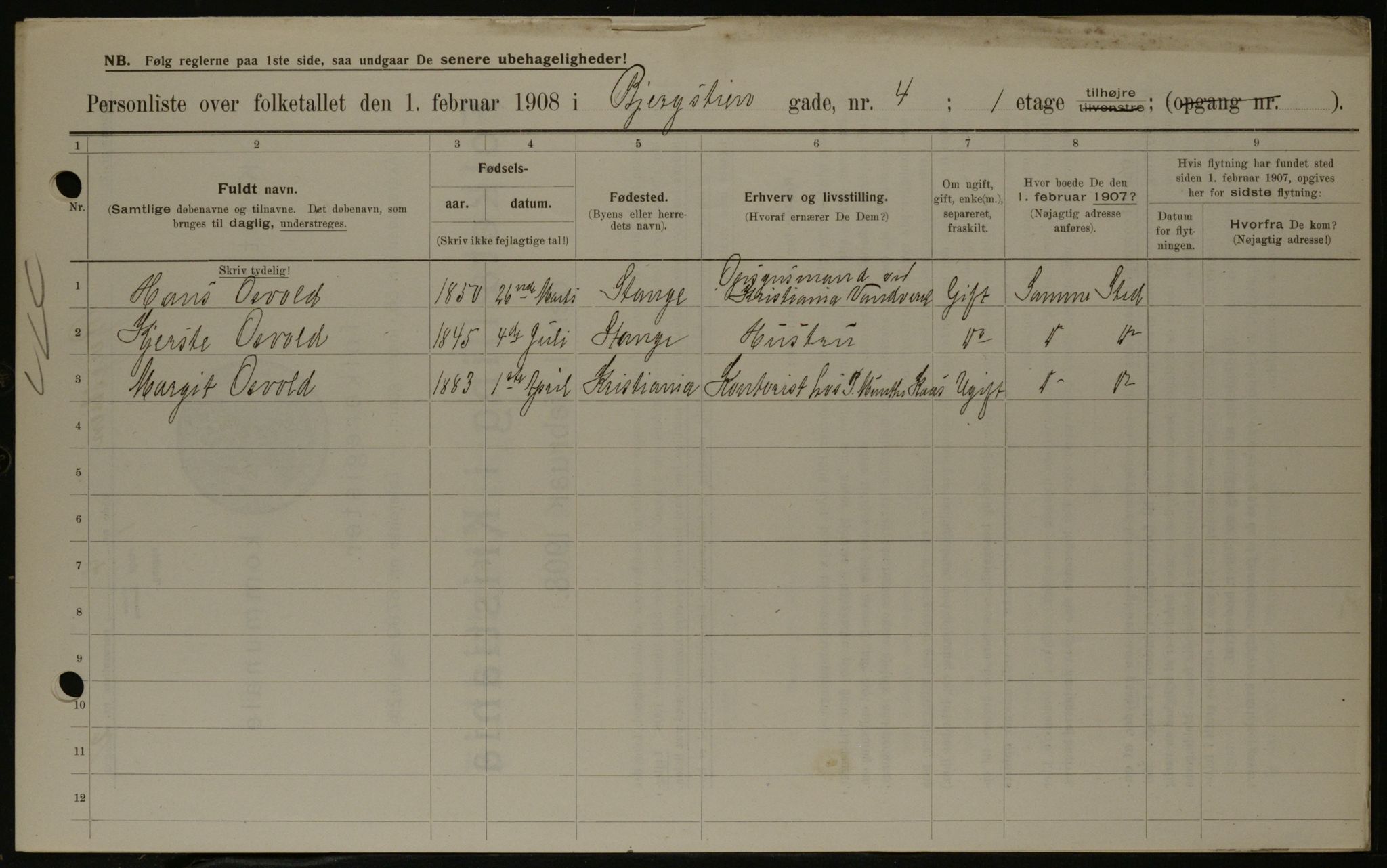 OBA, Municipal Census 1908 for Kristiania, 1908, p. 4349