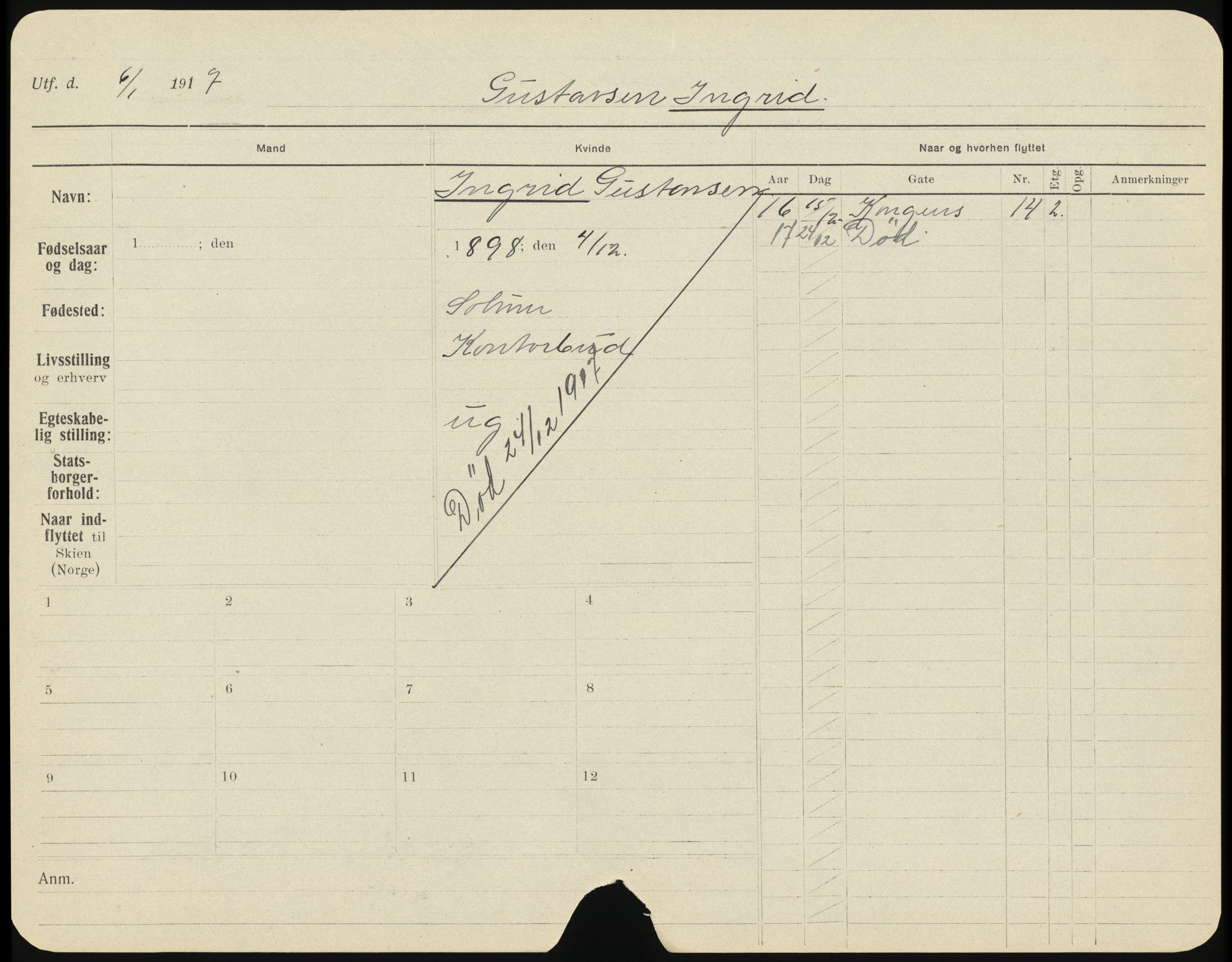 Skien folkeregister, AV/SAKO-A-425/H/Ha/L0001: Døde, 1916-1929, p. 31