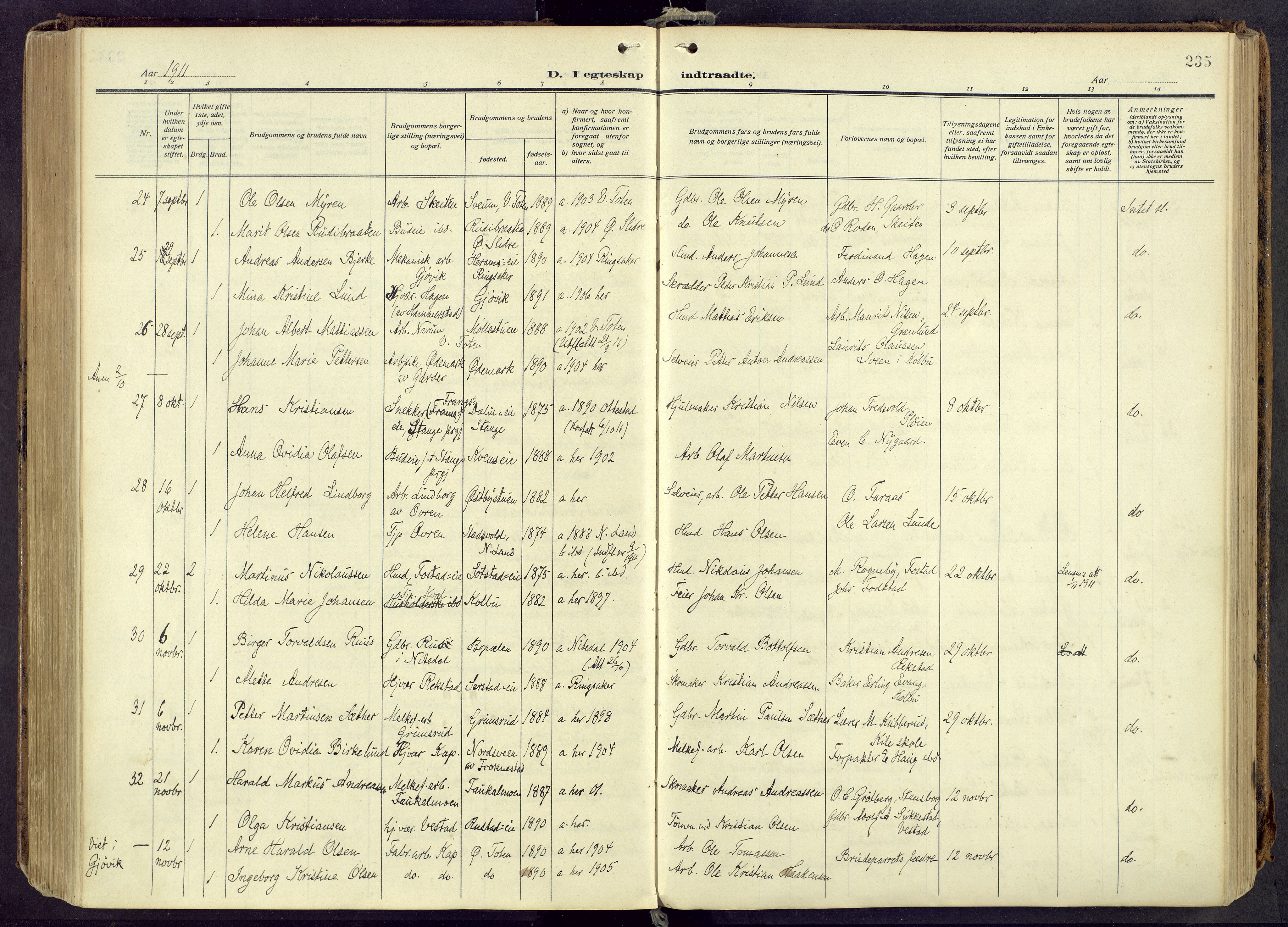 Østre Toten prestekontor, AV/SAH-PREST-104/H/Ha/Haa/L0010: Parish register (official) no. 10, 1910-1920, p. 235
