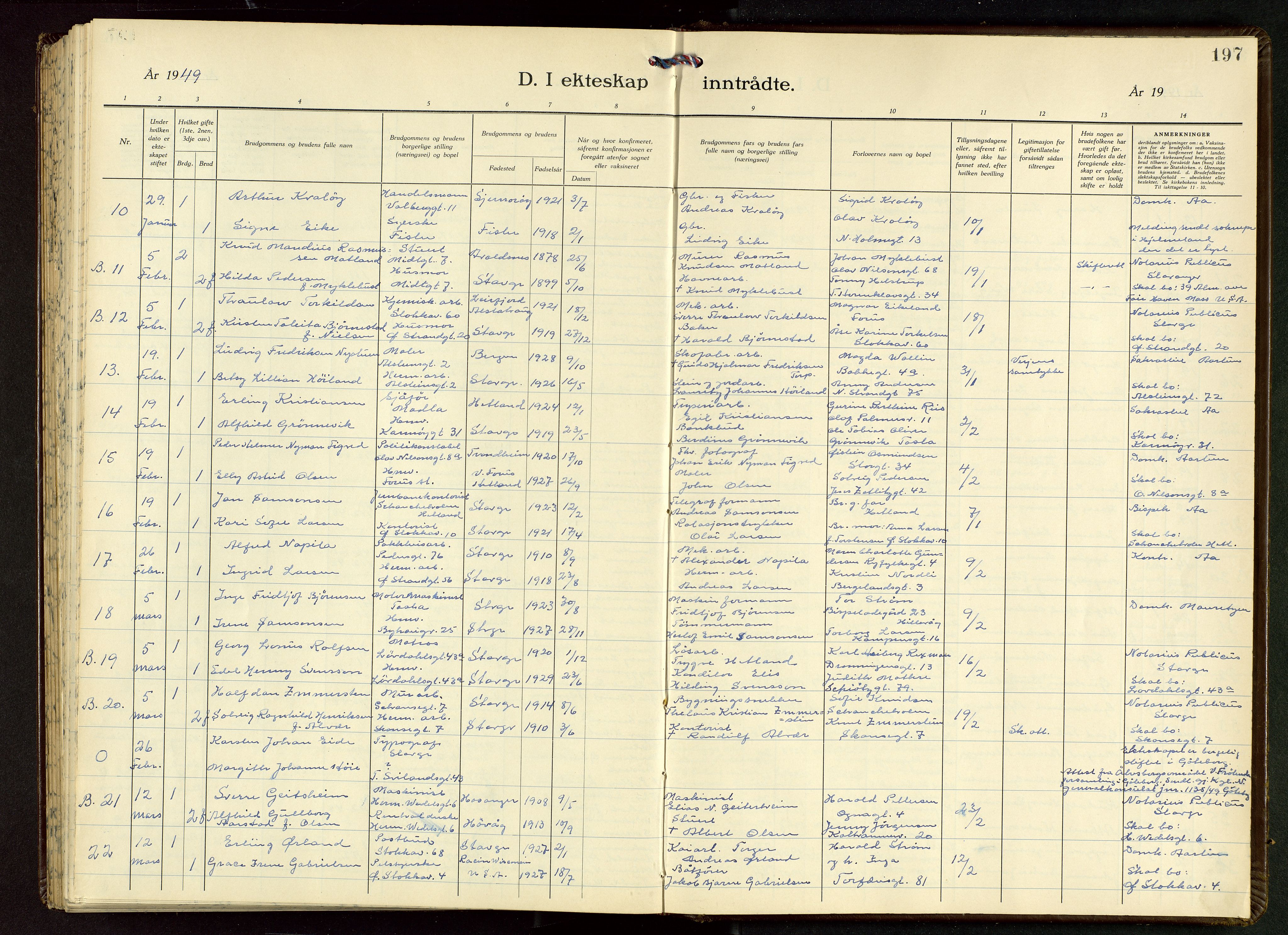 Domkirken sokneprestkontor, AV/SAST-A-101812/001/30/30BB/L0022: Parish register (copy) no. B 22, 1937-1949, p. 197