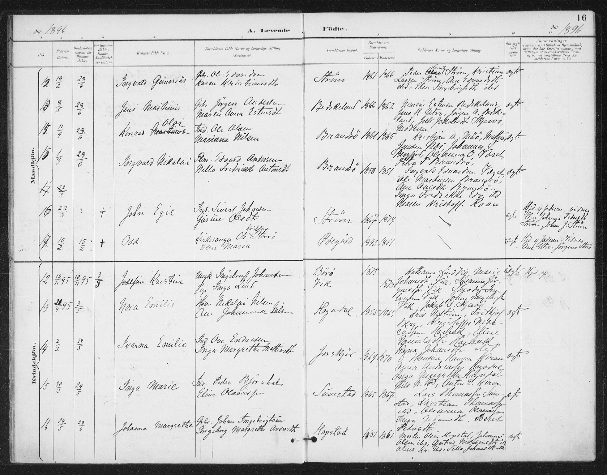 Ministerialprotokoller, klokkerbøker og fødselsregistre - Sør-Trøndelag, AV/SAT-A-1456/657/L0708: Parish register (official) no. 657A09, 1894-1904, p. 16