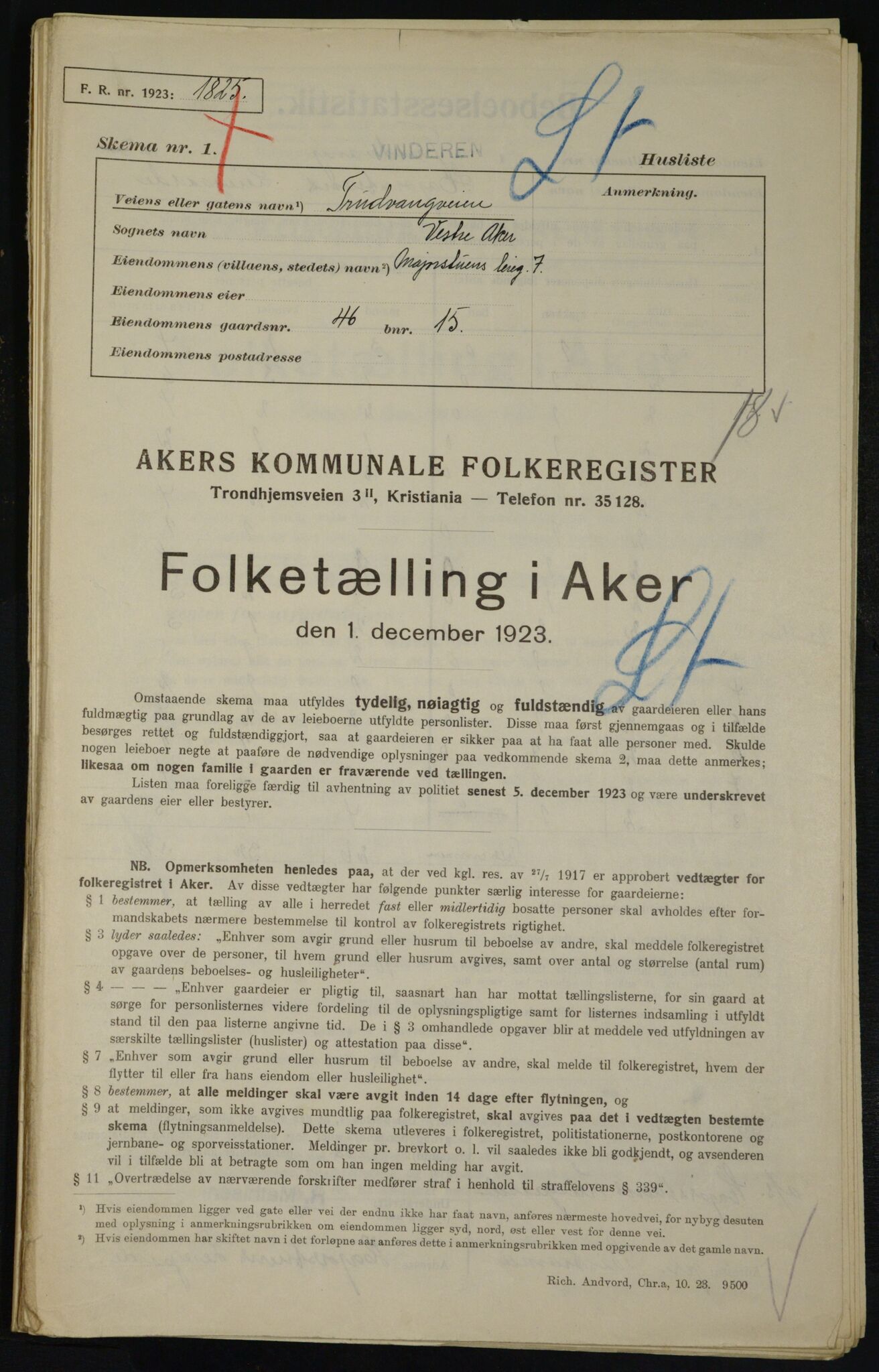 , Municipal Census 1923 for Aker, 1923, p. 19567