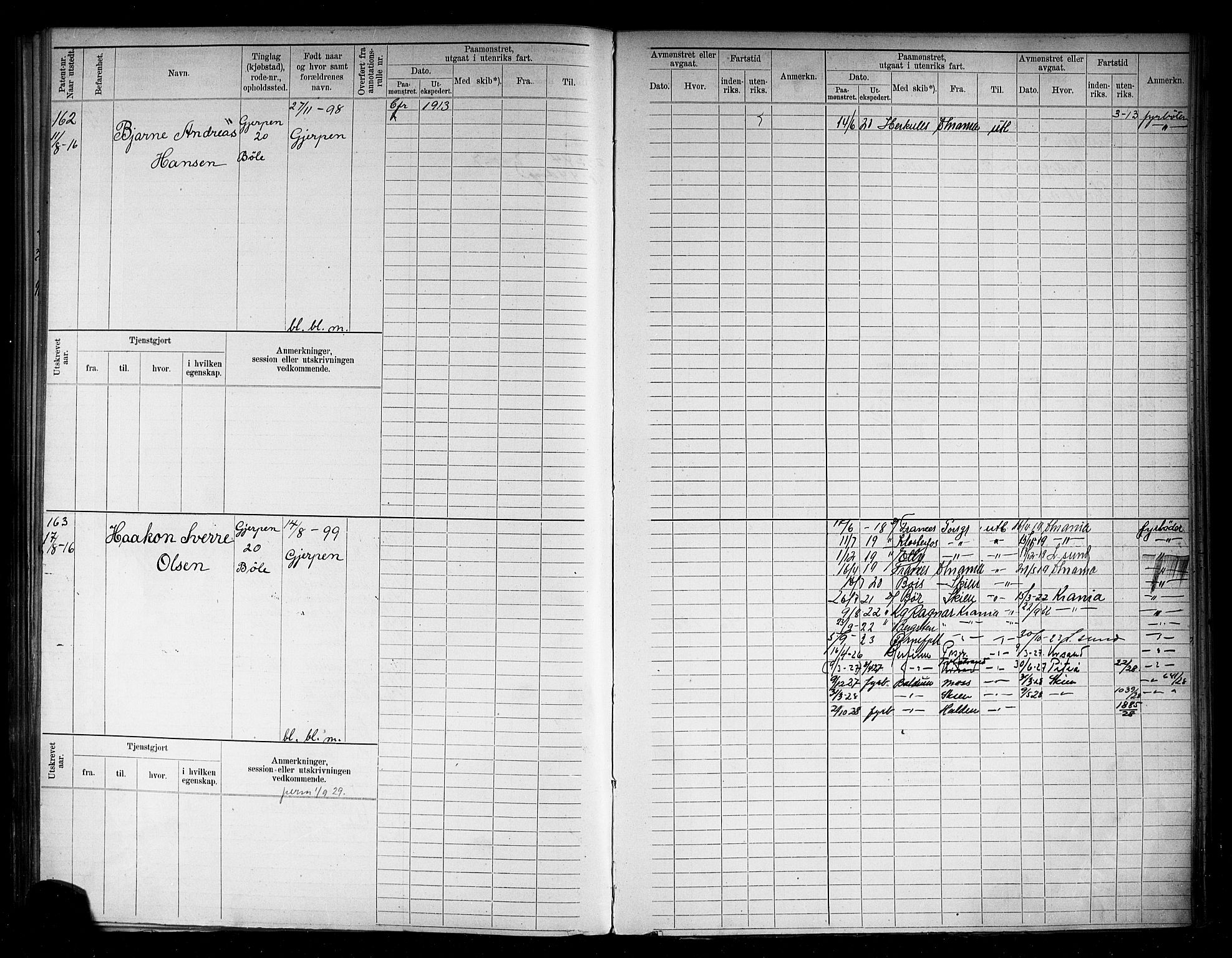 Skien innrulleringskontor, AV/SAKO-A-832/F/Fb/L0009: Hovedrulle, 1885-1931, p. 85