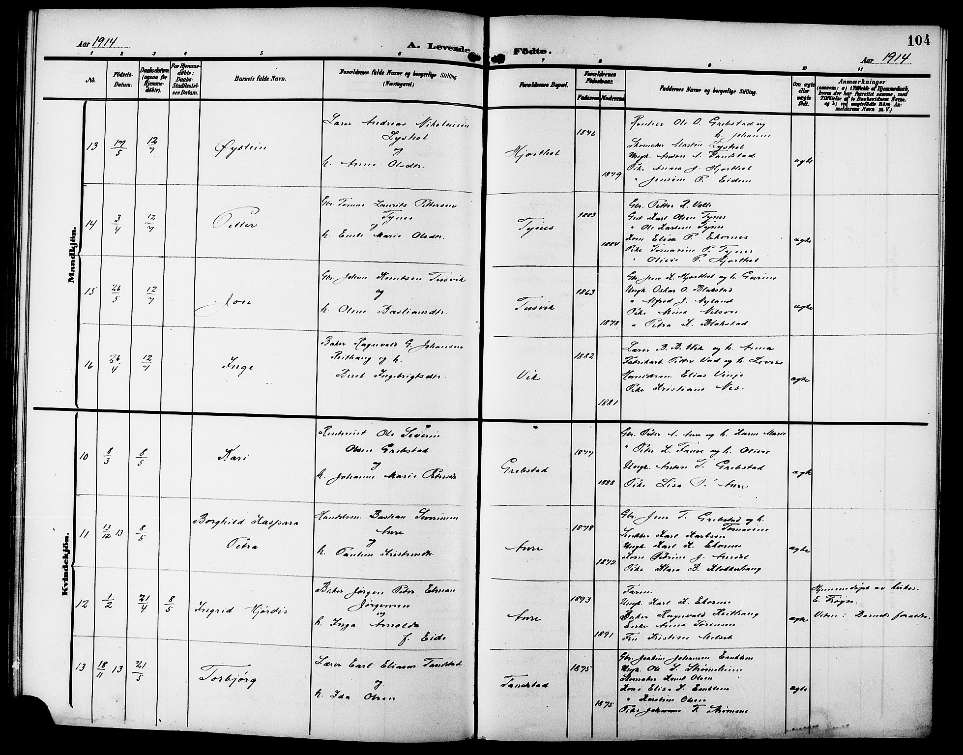 Ministerialprotokoller, klokkerbøker og fødselsregistre - Møre og Romsdal, SAT/A-1454/523/L0341: Parish register (copy) no. 523C04, 1903-1916, p. 104