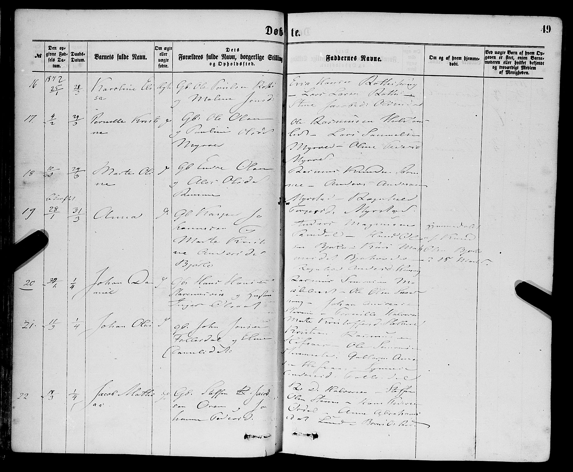 Eid sokneprestembete, AV/SAB-A-82301/H/Haa/Haaa/L0010: Parish register (official) no. A 10, 1867-1878, p. 49