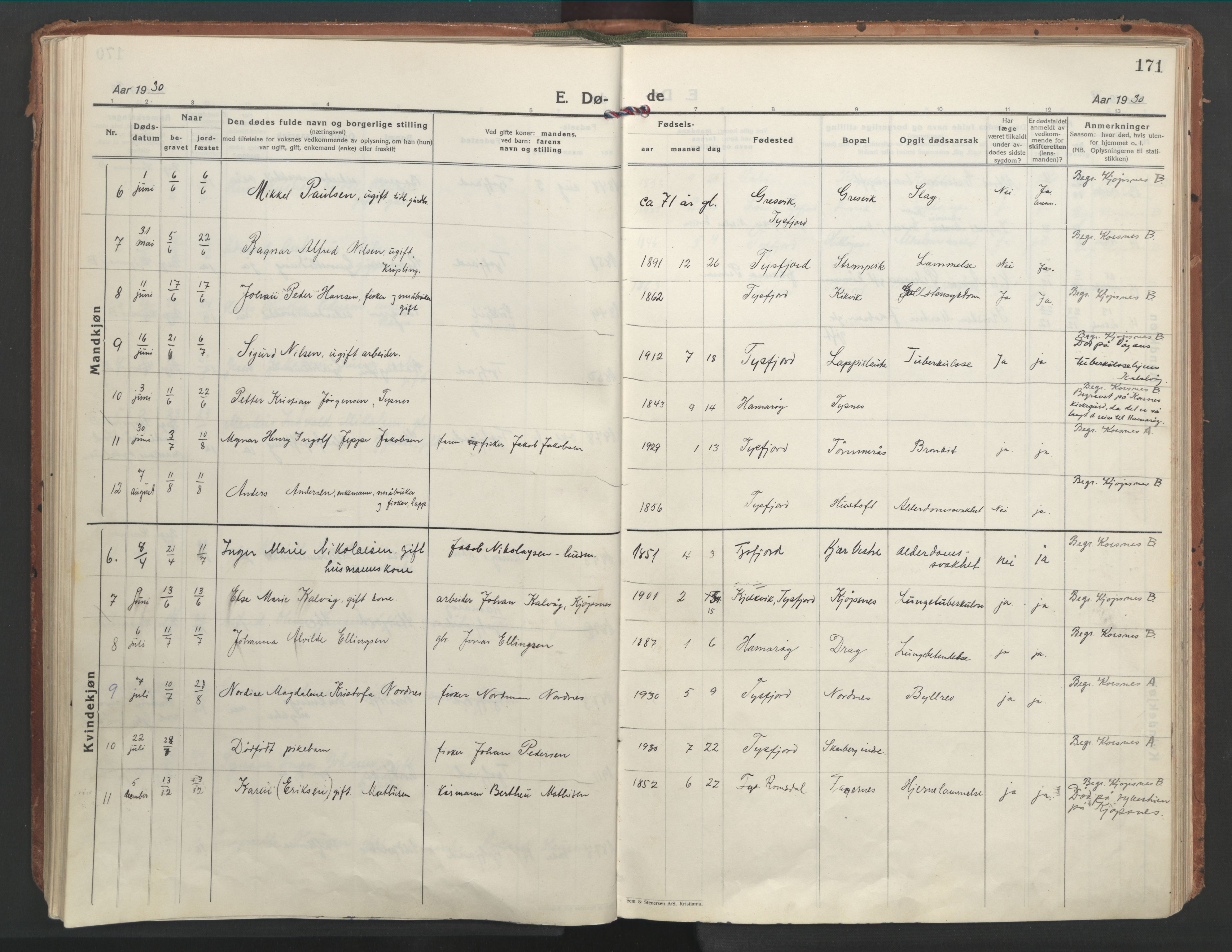 Ministerialprotokoller, klokkerbøker og fødselsregistre - Nordland, AV/SAT-A-1459/861/L0873: Parish register (official) no. 861A08, 1923-1932, p. 171