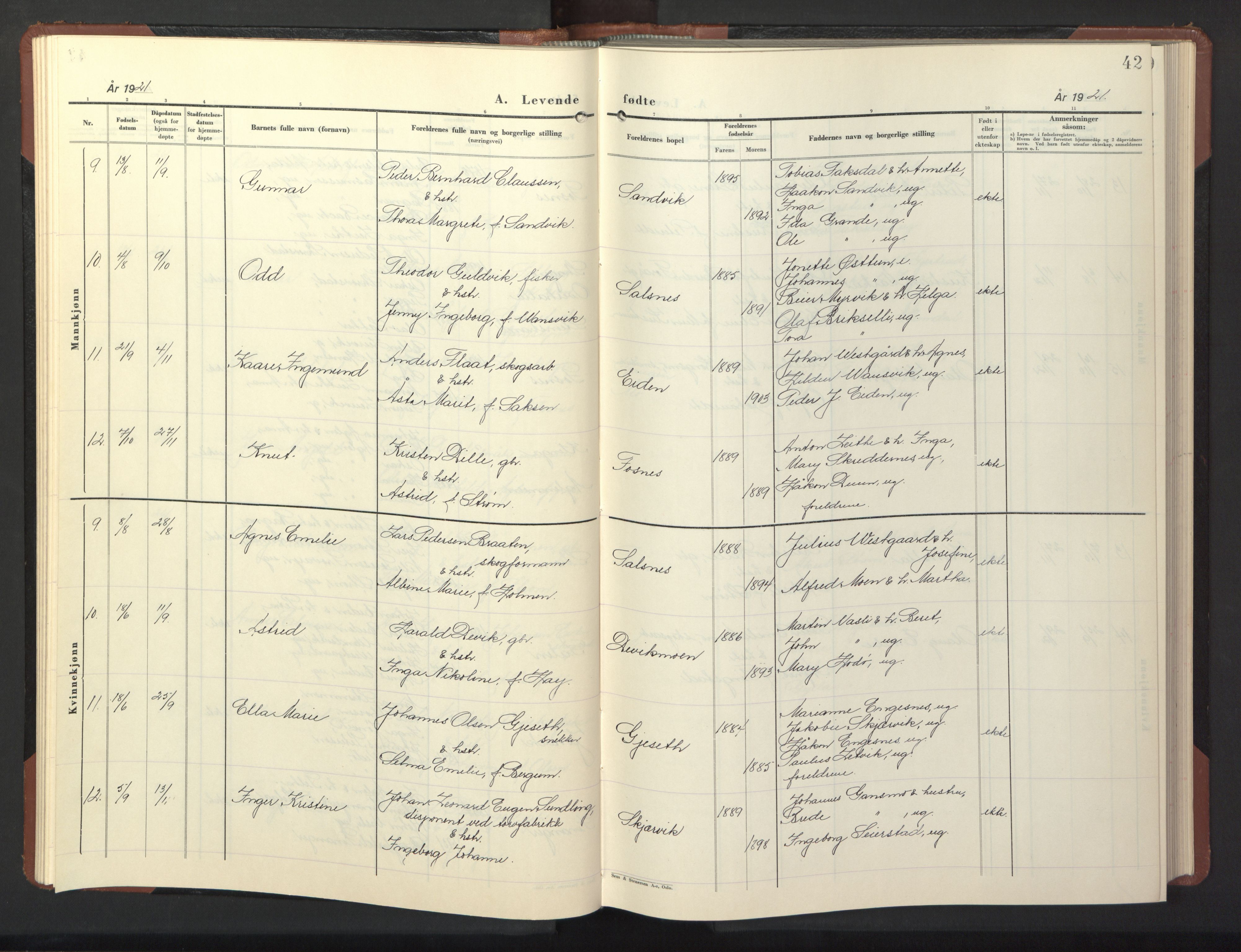 Ministerialprotokoller, klokkerbøker og fødselsregistre - Nord-Trøndelag, SAT/A-1458/773/L0625: Parish register (copy) no. 773C01, 1910-1952, p. 42