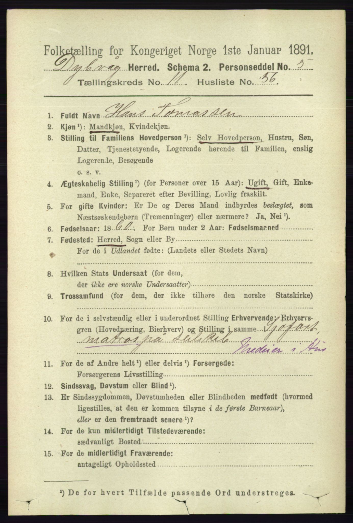 RA, 1891 census for 0915 Dypvåg, 1891, p. 4651