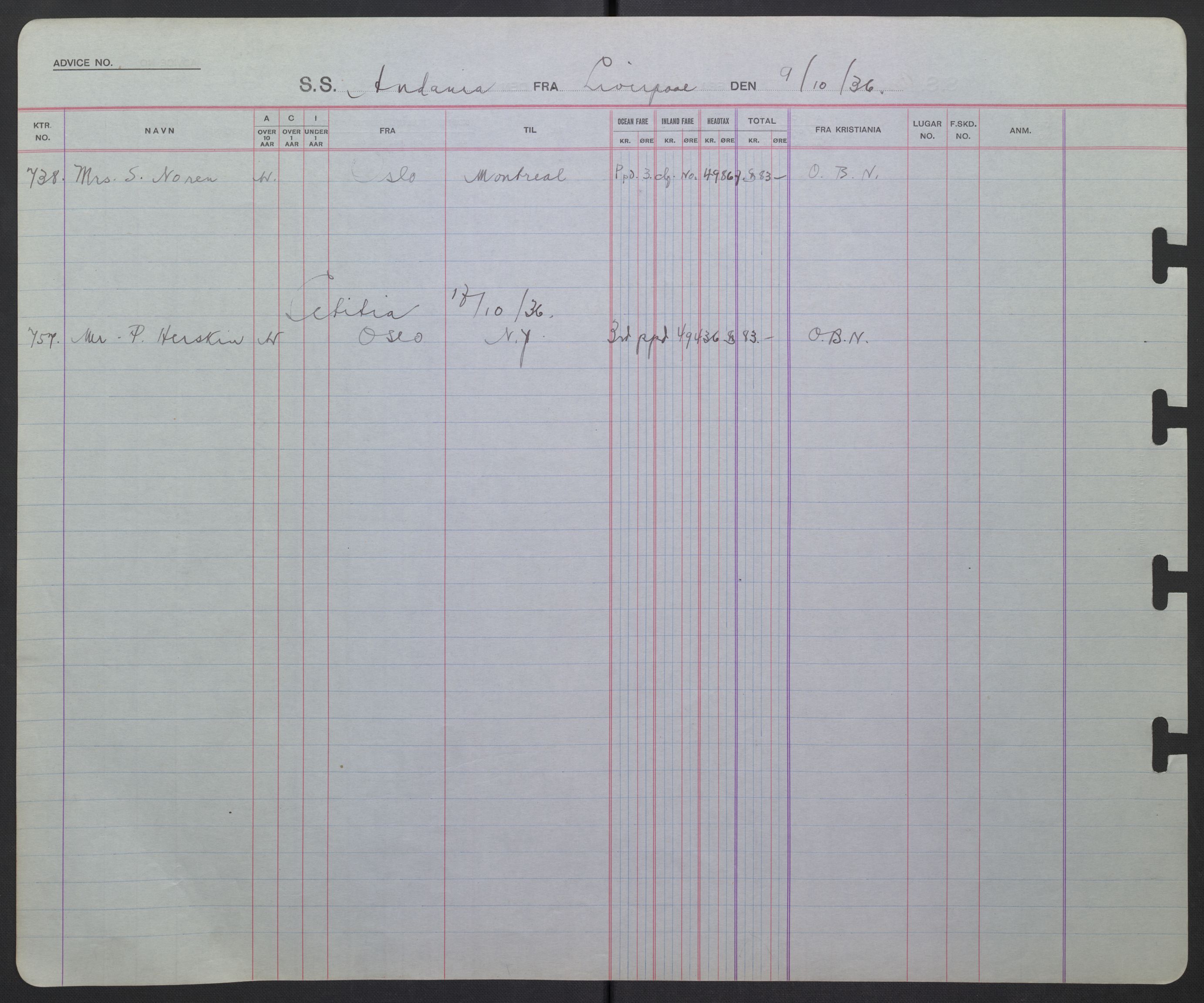 White Star-linjen, AV/SAO-PAO-0201/D/Db/L0003: Passasjerlister, 1924-1938, p. 195