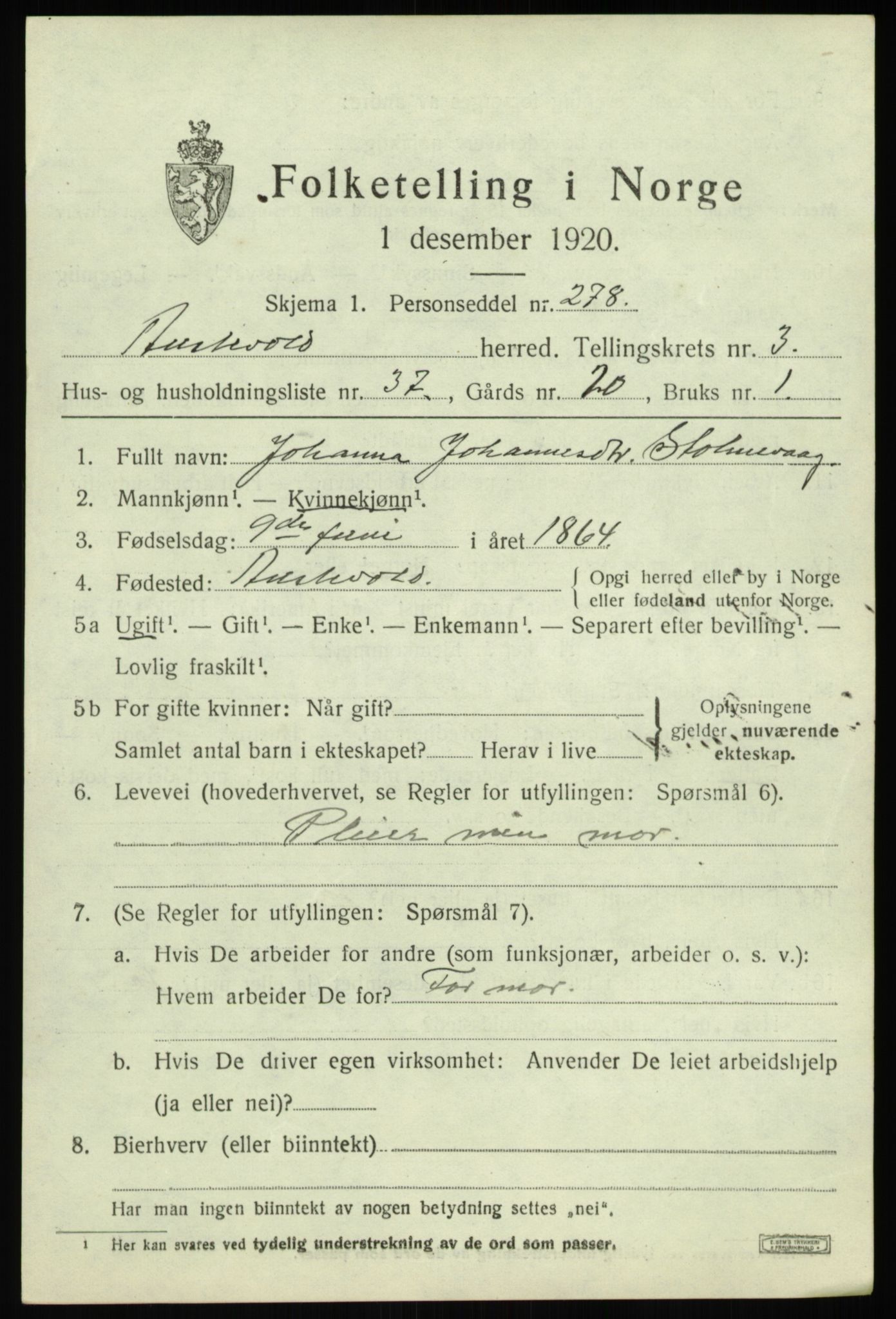 SAB, 1920 census for Austevoll, 1920, p. 2648