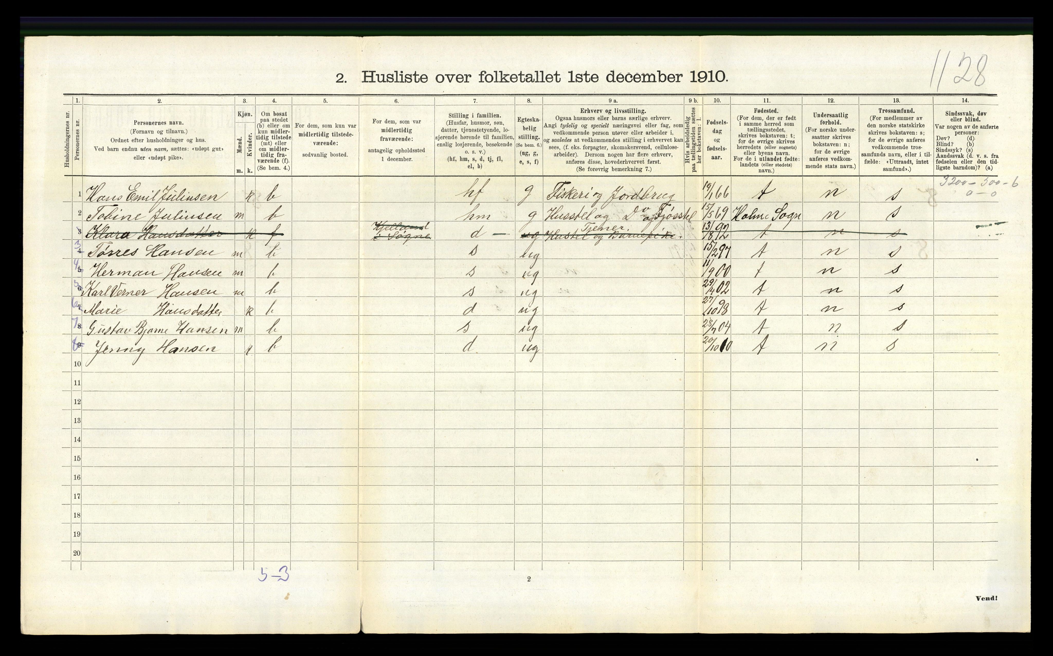 RA, 1910 census for Søgne, 1910, p. 495