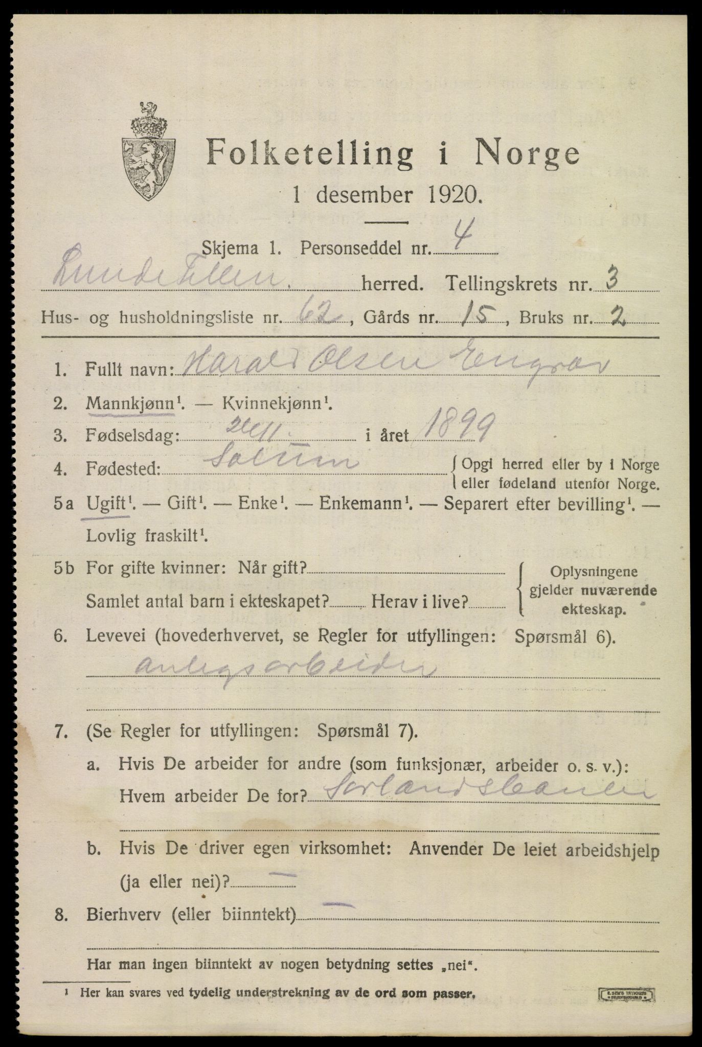 SAKO, 1920 census for Lunde, 1920, p. 2983