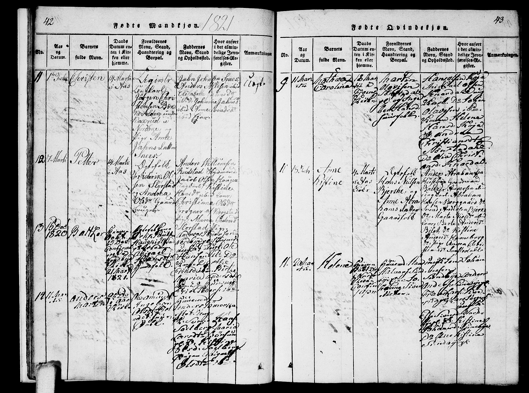 Ås prestekontor Kirkebøker, AV/SAO-A-10894/F/Fa/L0004: Parish register (official) no. I 4, 1818-1826, p. 42-43