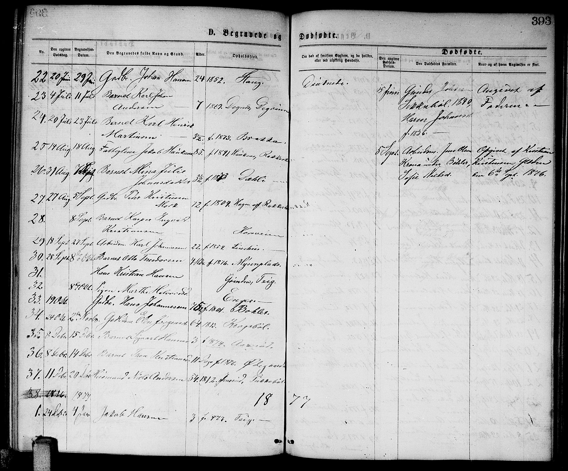 Enebakk prestekontor Kirkebøker, SAO/A-10171c/G/Ga/L0005: Parish register (copy) no. I 5, 1867-1888, p. 393