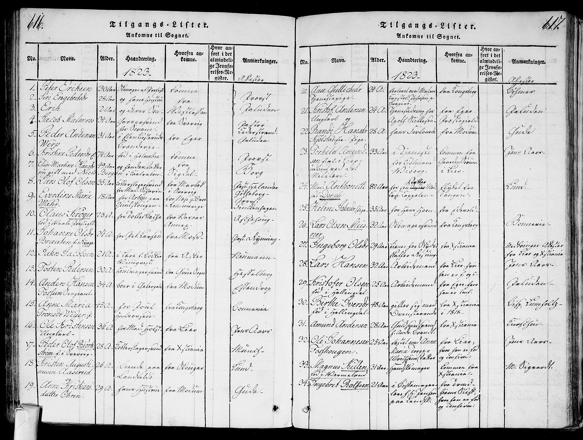 Bragernes kirkebøker, AV/SAKO-A-6/G/Ga/L0001: Parish register (copy) no. 1, 1815-1829, p. 616-617