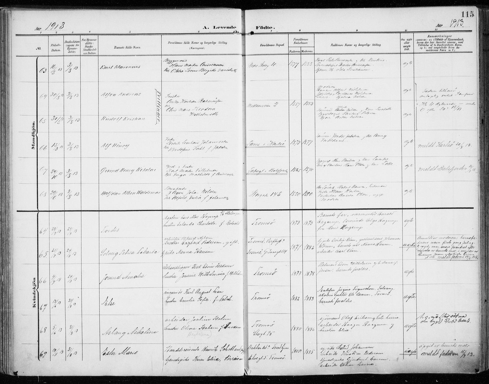 Tromsø sokneprestkontor/stiftsprosti/domprosti, SATØ/S-1343/G/Ga/L0017kirke: Parish register (official) no. 17, 1907-1917, p. 115