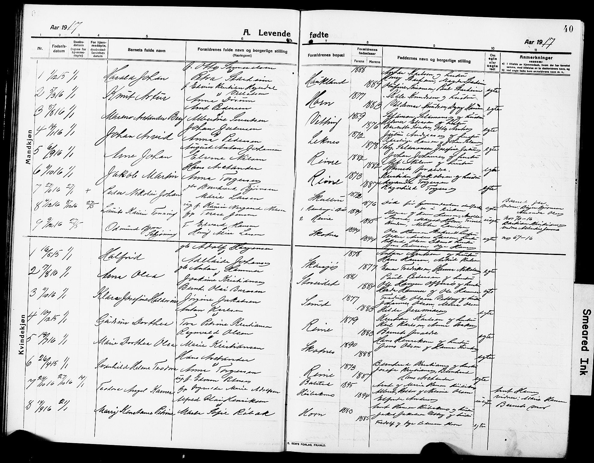 Ministerialprotokoller, klokkerbøker og fødselsregistre - Nordland, SAT/A-1459/881/L1169: Parish register (copy) no. 881C06, 1912-1930, p. 40