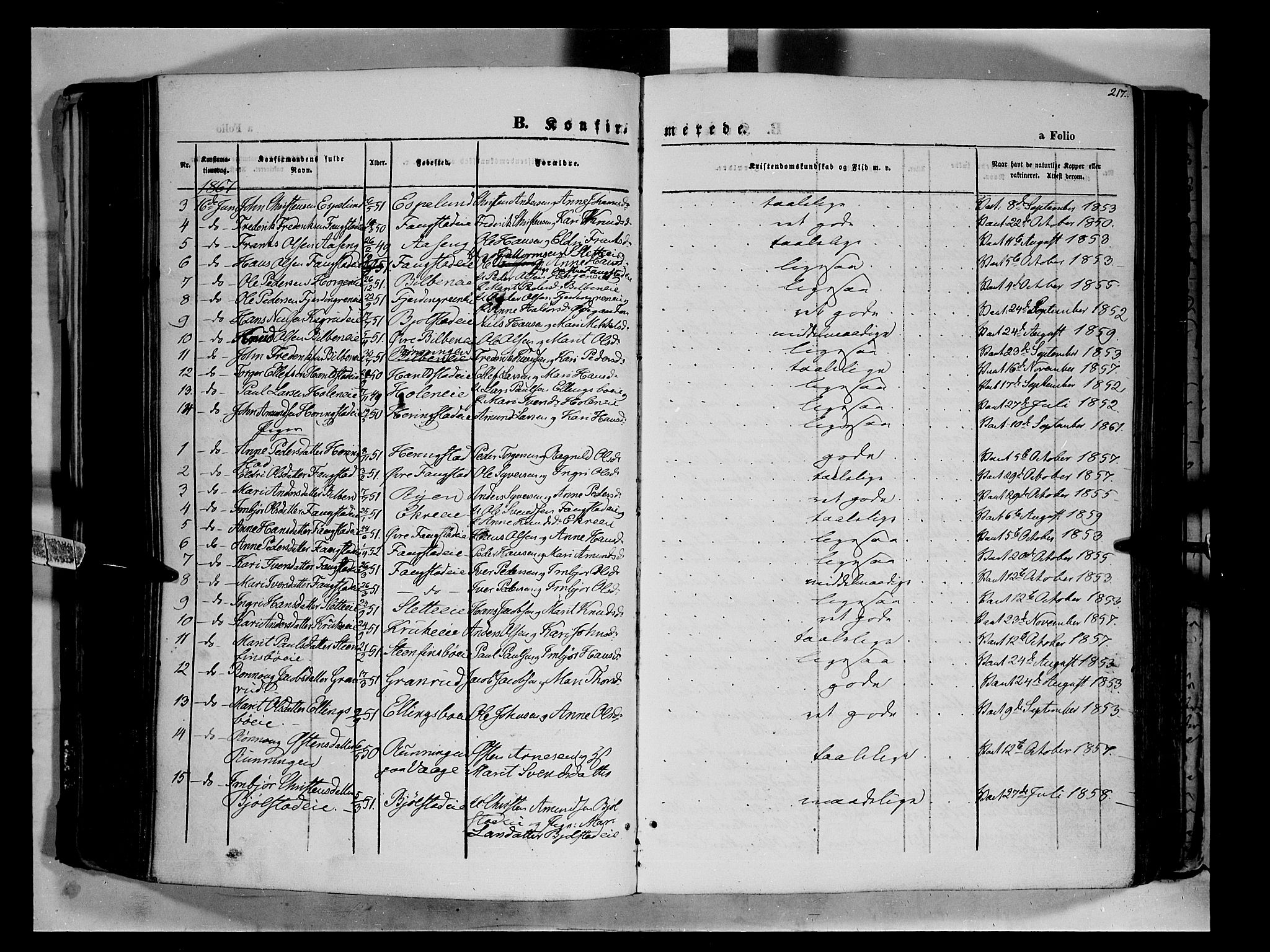 Vågå prestekontor, SAH/PREST-076/H/Ha/Haa/L0006: Parish register (official) no. 6 /1, 1856-1872, p. 217