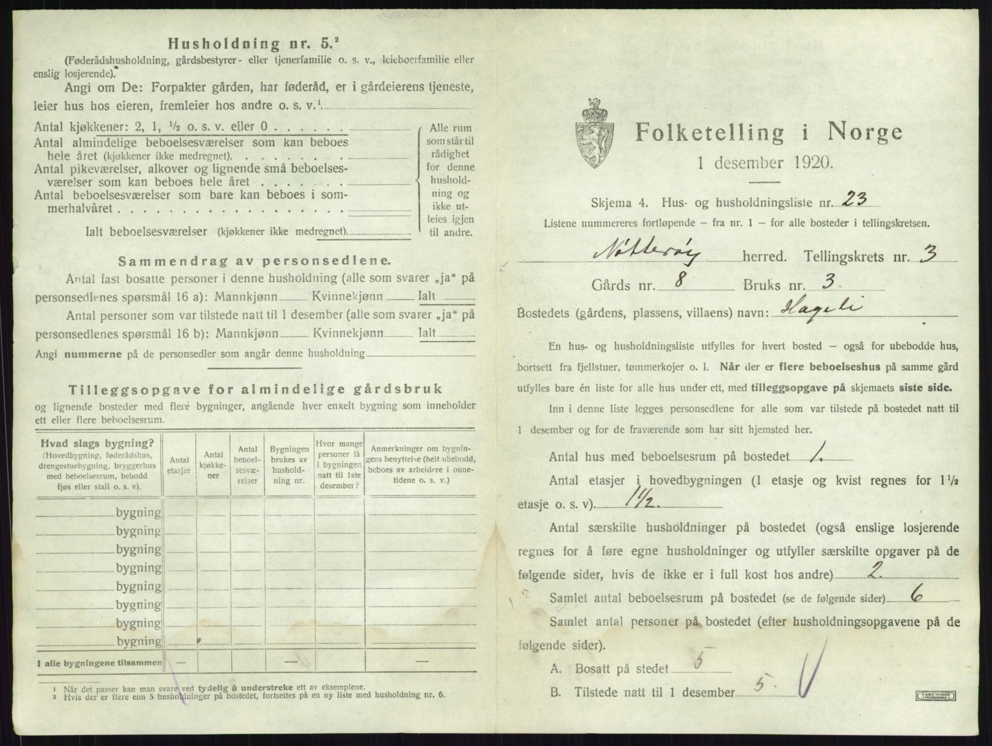 SAKO, 1920 census for Nøtterøy, 1920, p. 536