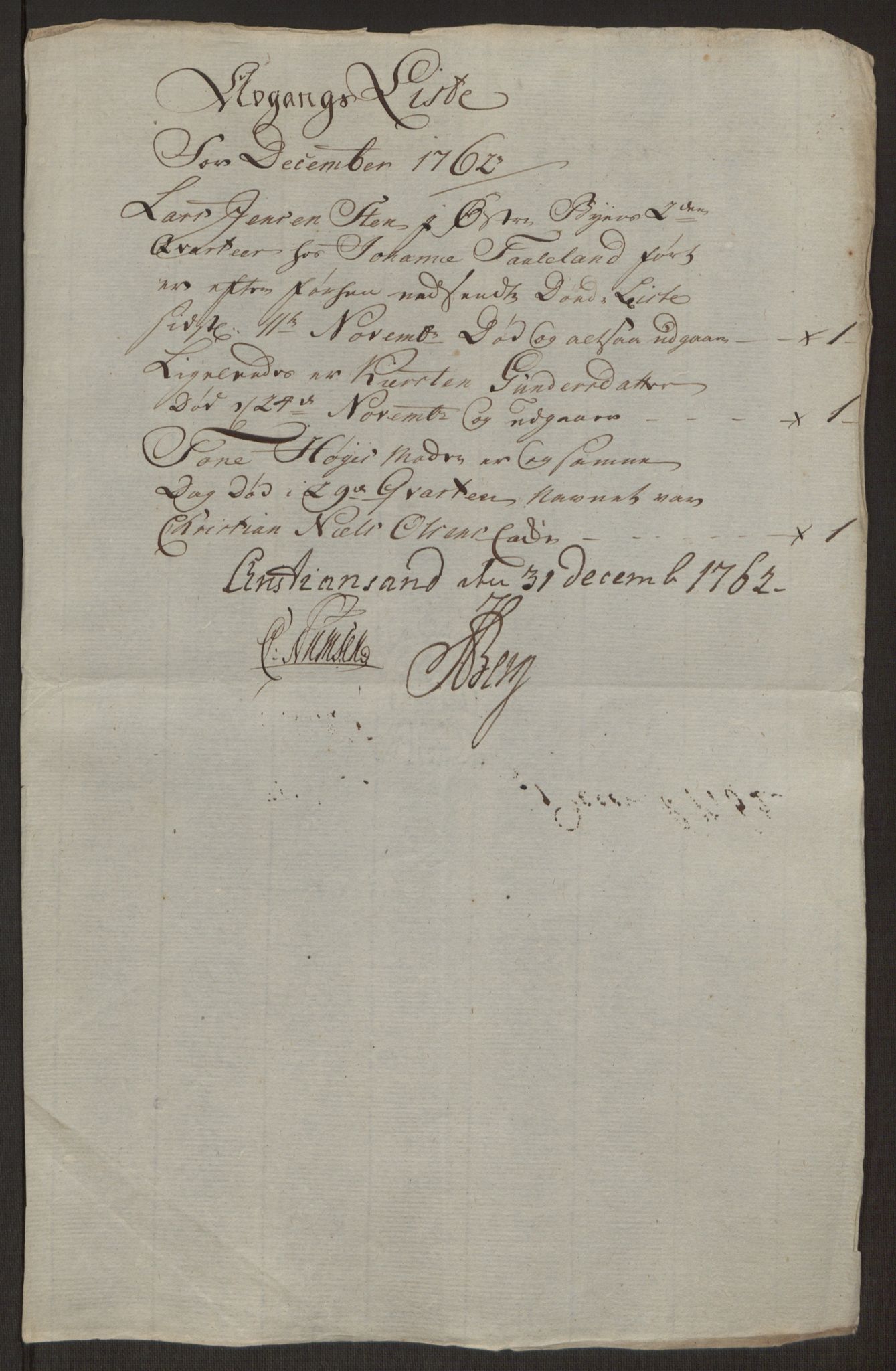 Rentekammeret inntil 1814, Reviderte regnskaper, Byregnskaper, AV/RA-EA-4066/R/Rm/L0265/0001: [M6] Kontribusjonsregnskap / Ekstraskatt, 1762-1764, p. 67