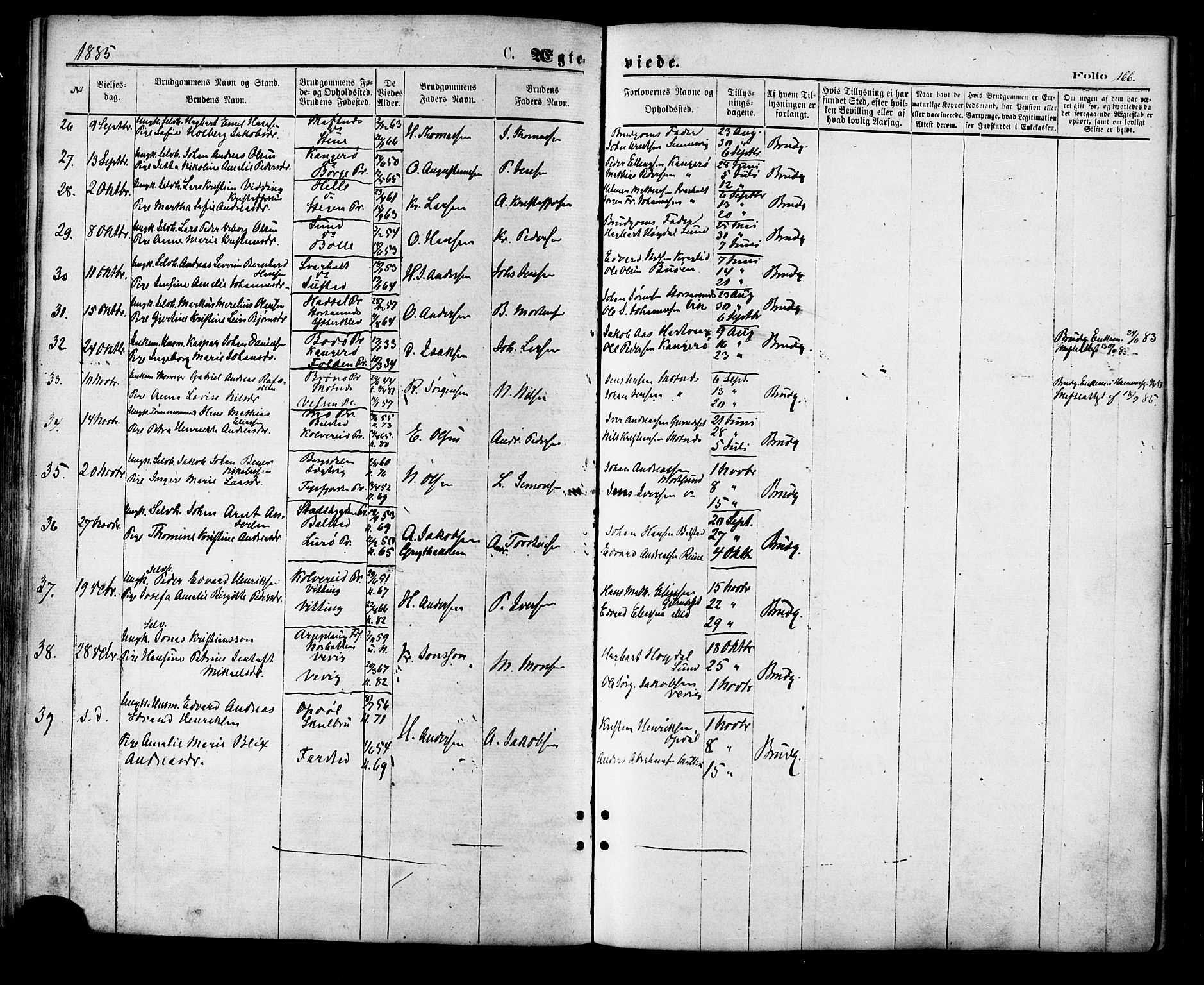 Ministerialprotokoller, klokkerbøker og fødselsregistre - Nordland, SAT/A-1459/881/L1166: Parish register (copy) no. 881C03, 1876-1885, p. 166