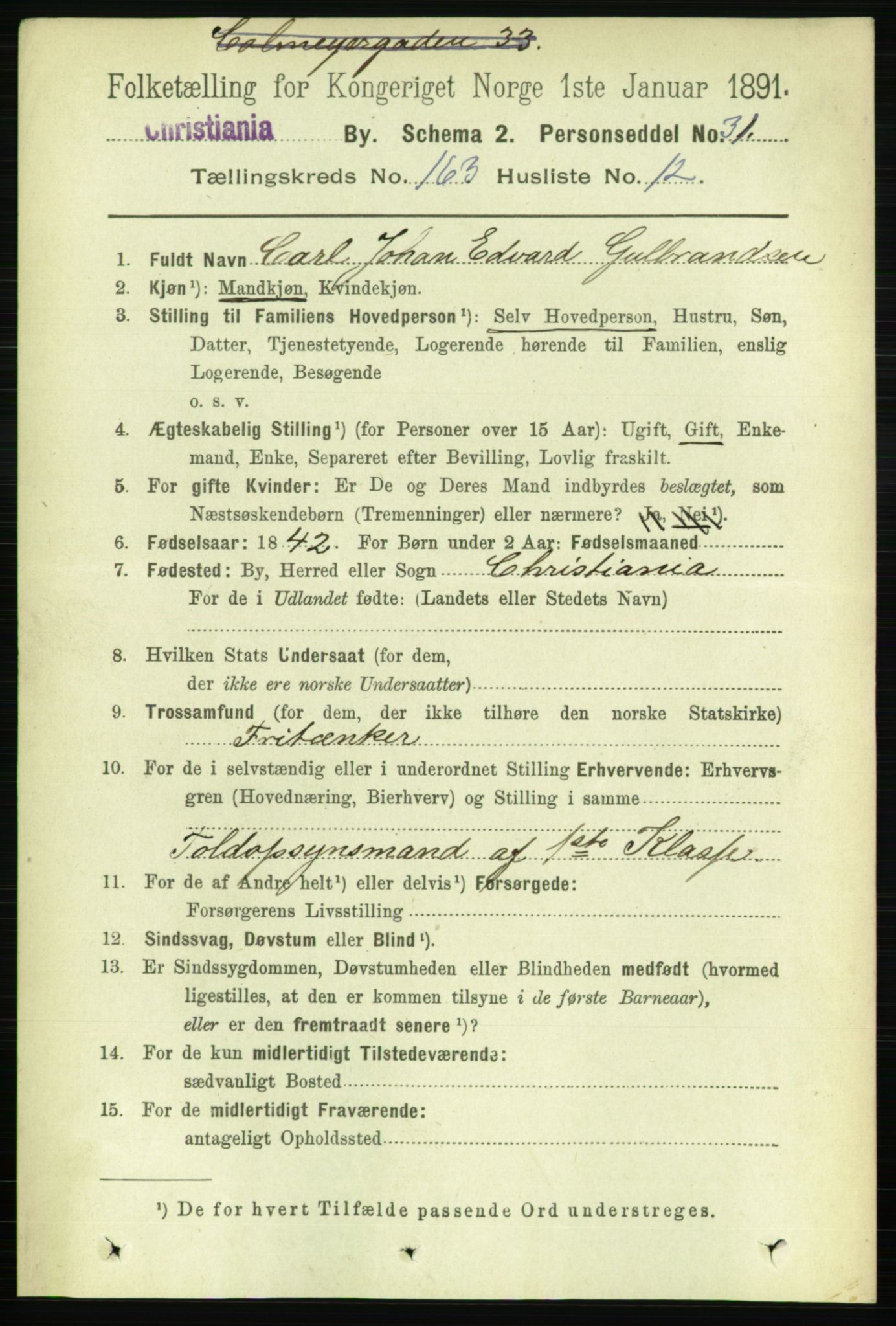 RA, 1891 census for 0301 Kristiania, 1891, p. 93950