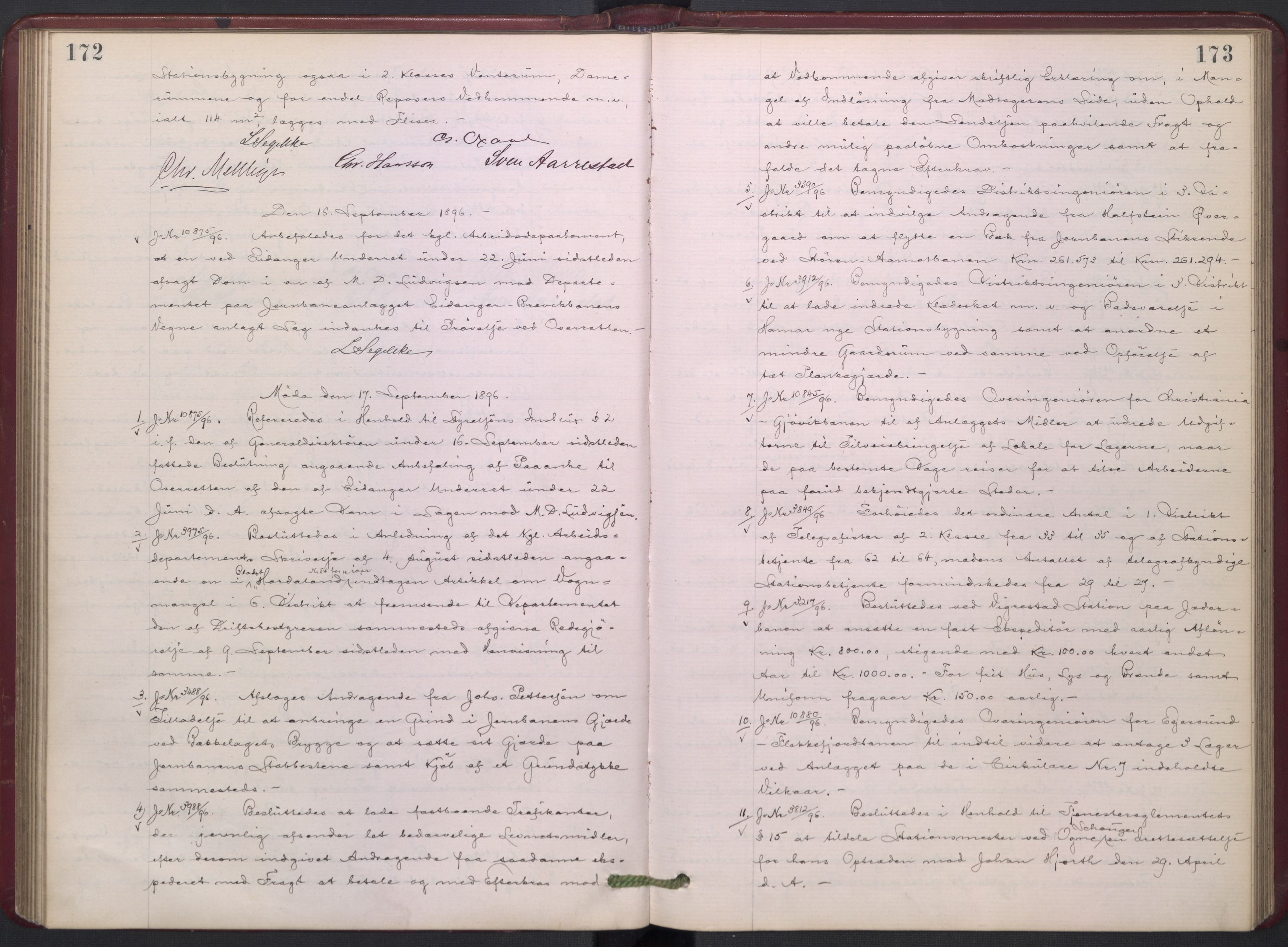 Norges statsbaner, Administrasjons- økonomi- og personalavdelingen, RA/S-3412/A/Aa/L0003: Forhandlingsprotokoll, 1895-1897, p. 172-173