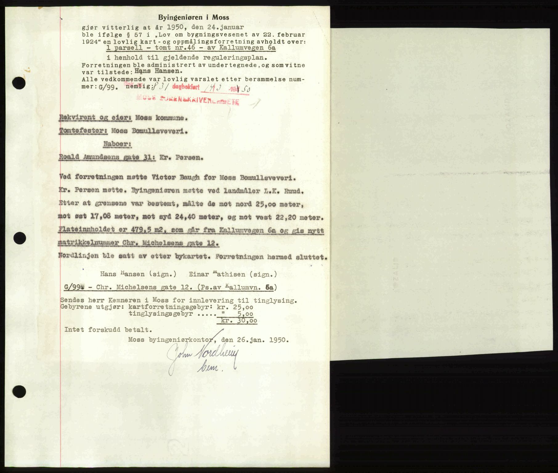 Moss sorenskriveri, SAO/A-10168: Mortgage book no. A25, 1950-1950, Diary no: : 831/1950