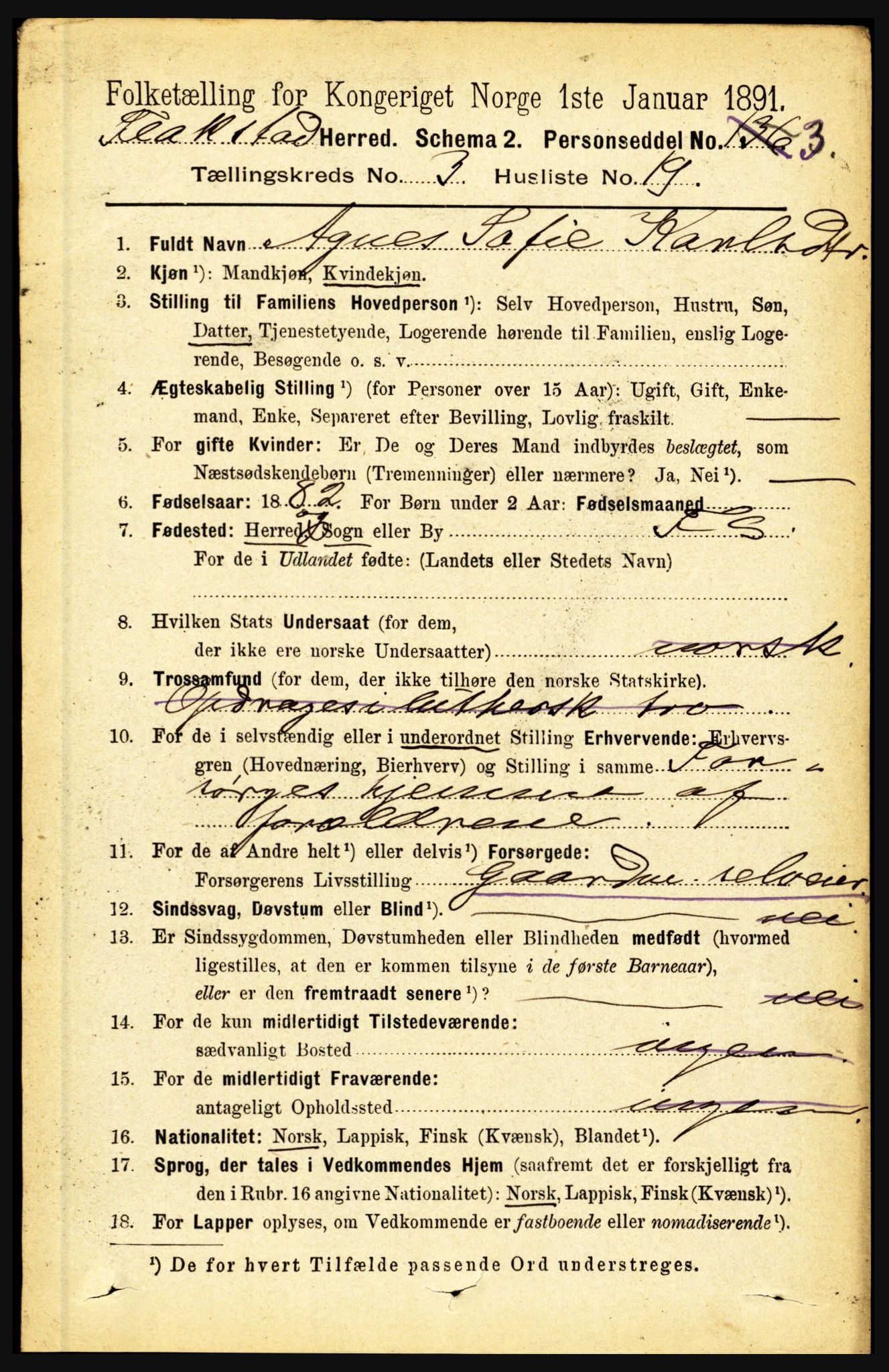 RA, 1891 census for 1859 Flakstad, 1891, p. 1435