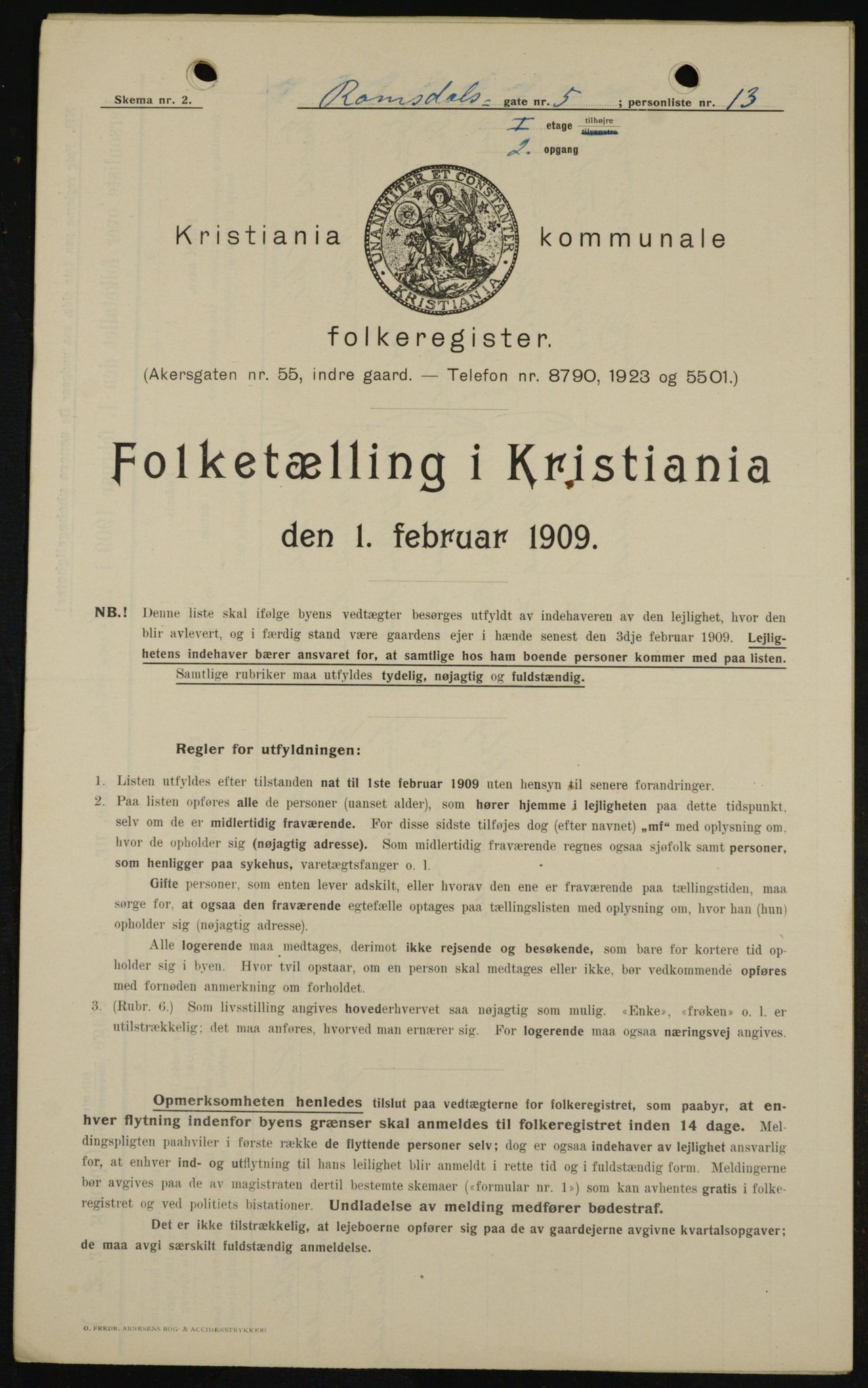 OBA, Municipal Census 1909 for Kristiania, 1909, p. 75443