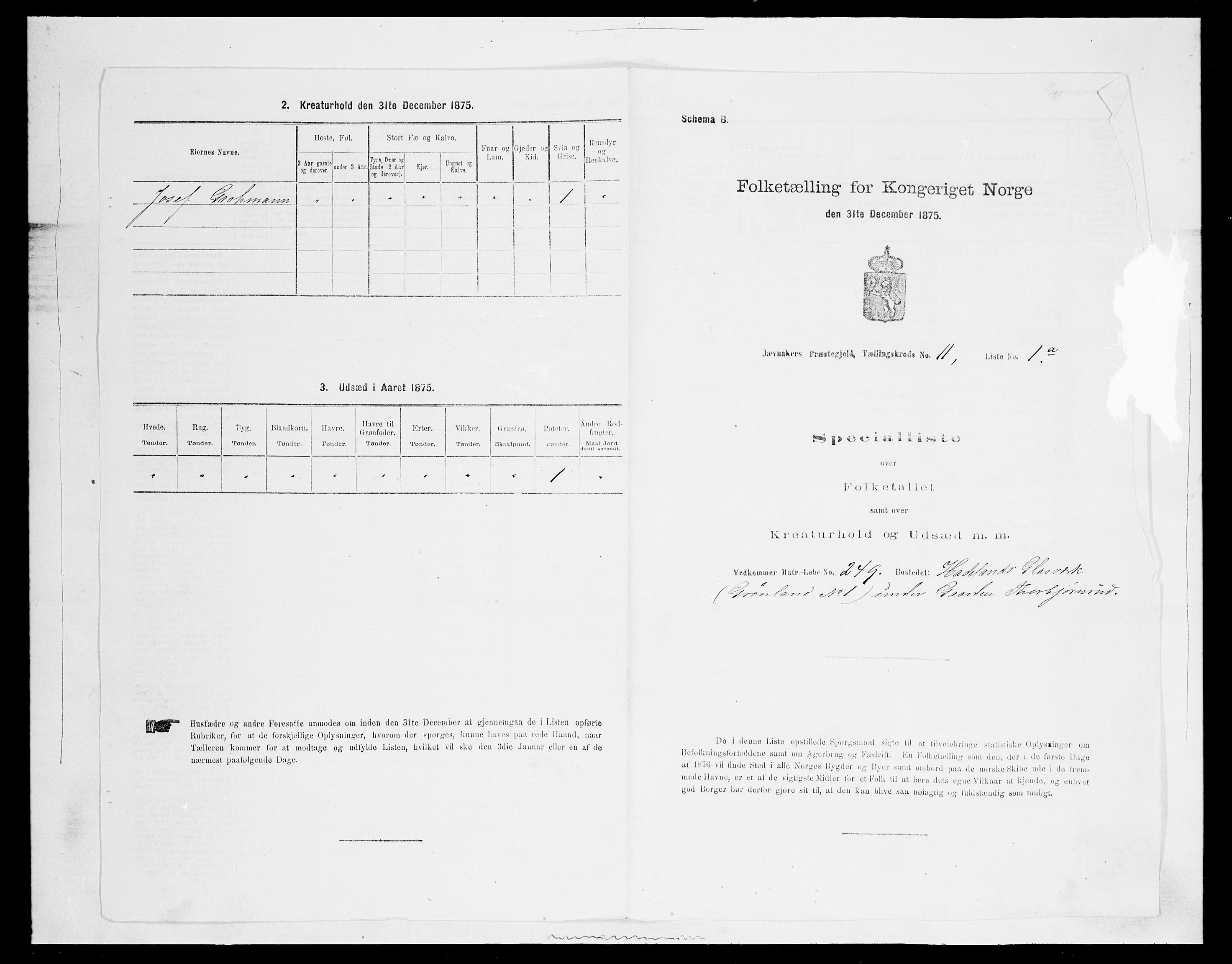 SAH, 1875 census for 0532P Jevnaker, 1875, p. 1850