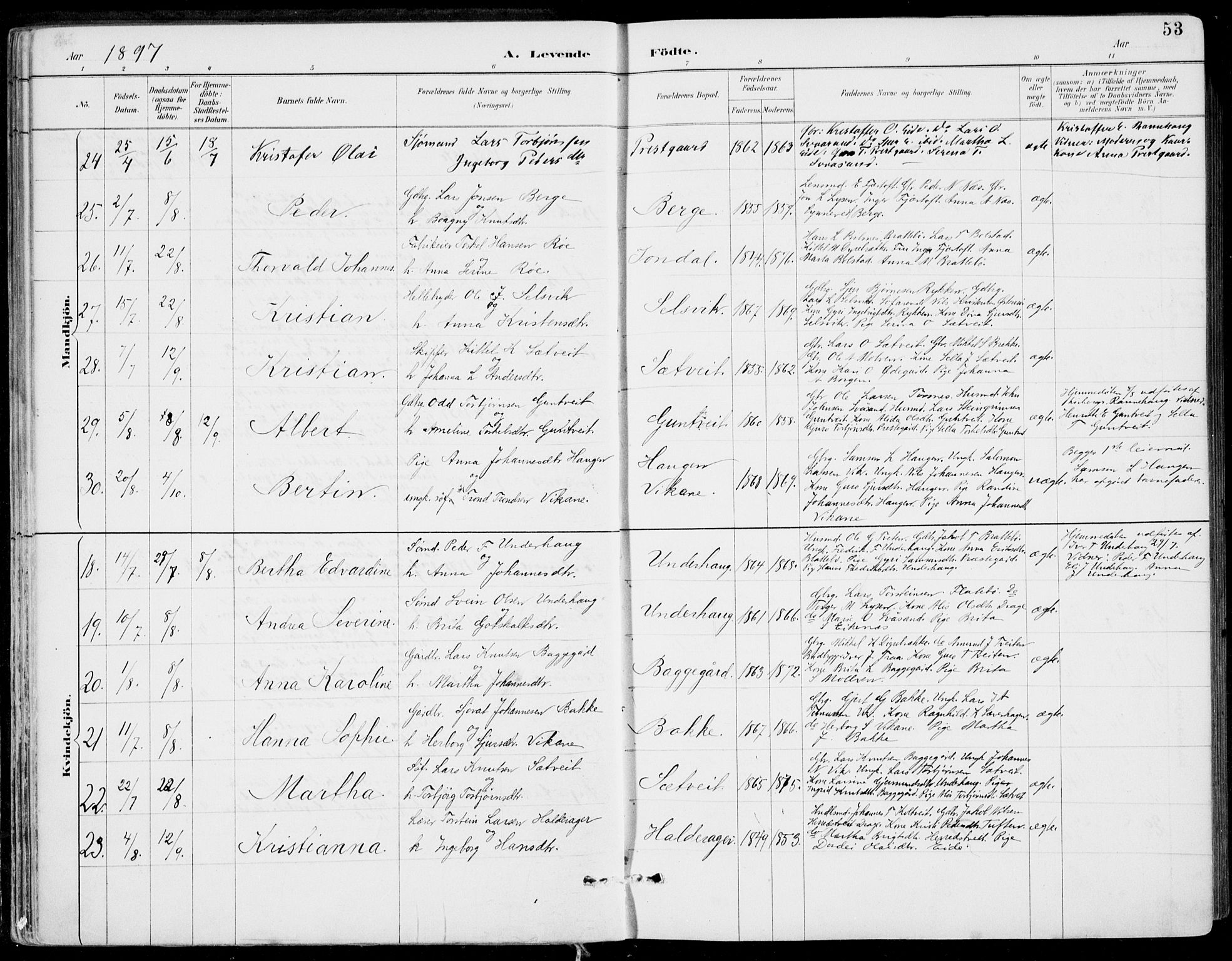 Strandebarm sokneprestembete, AV/SAB-A-78401/H/Haa: Parish register (official) no. E  1, 1886-1908, p. 53