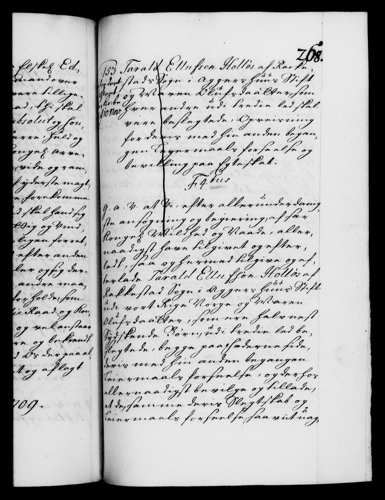Danske Kanselli 1572-1799, RA/EA-3023/F/Fc/Fca/Fcaa/L0020: Norske registre, 1708-1711, p. 268a