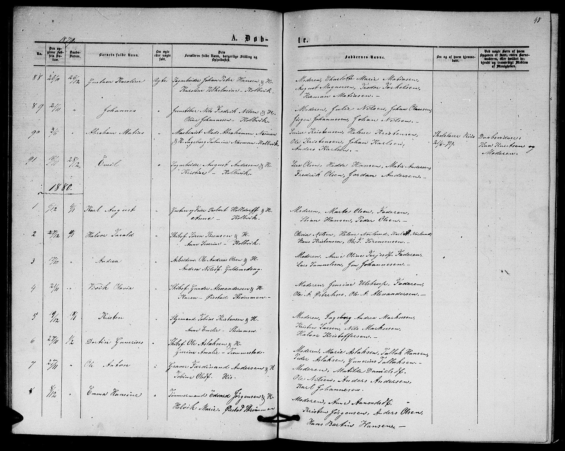 Hisøy sokneprestkontor, SAK/1111-0020/F/Fb/L0002: Parish register (copy) no. B 2, 1873-1885, p. 48