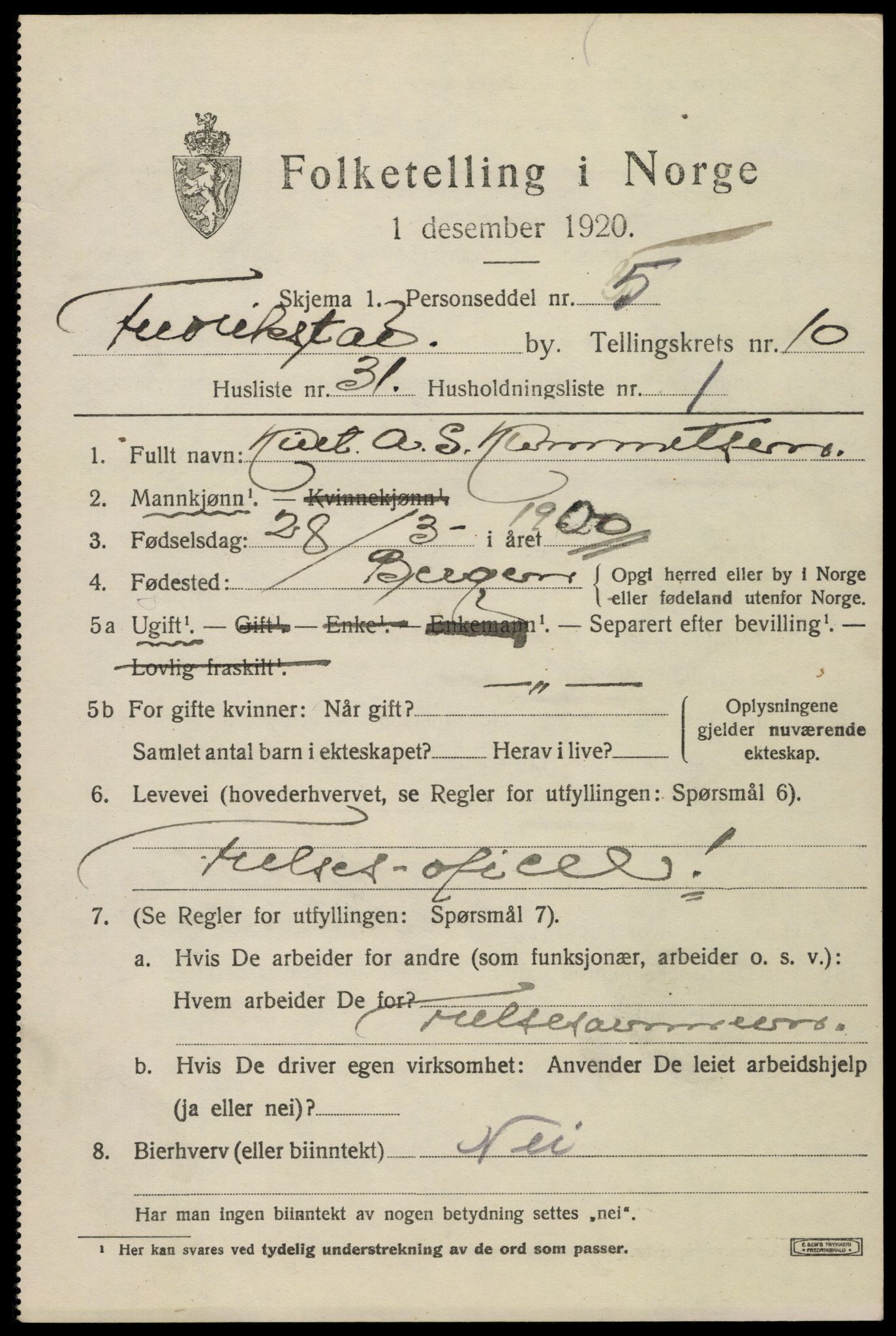 SAO, 1920 census for Fredrikstad, 1920, p. 27367