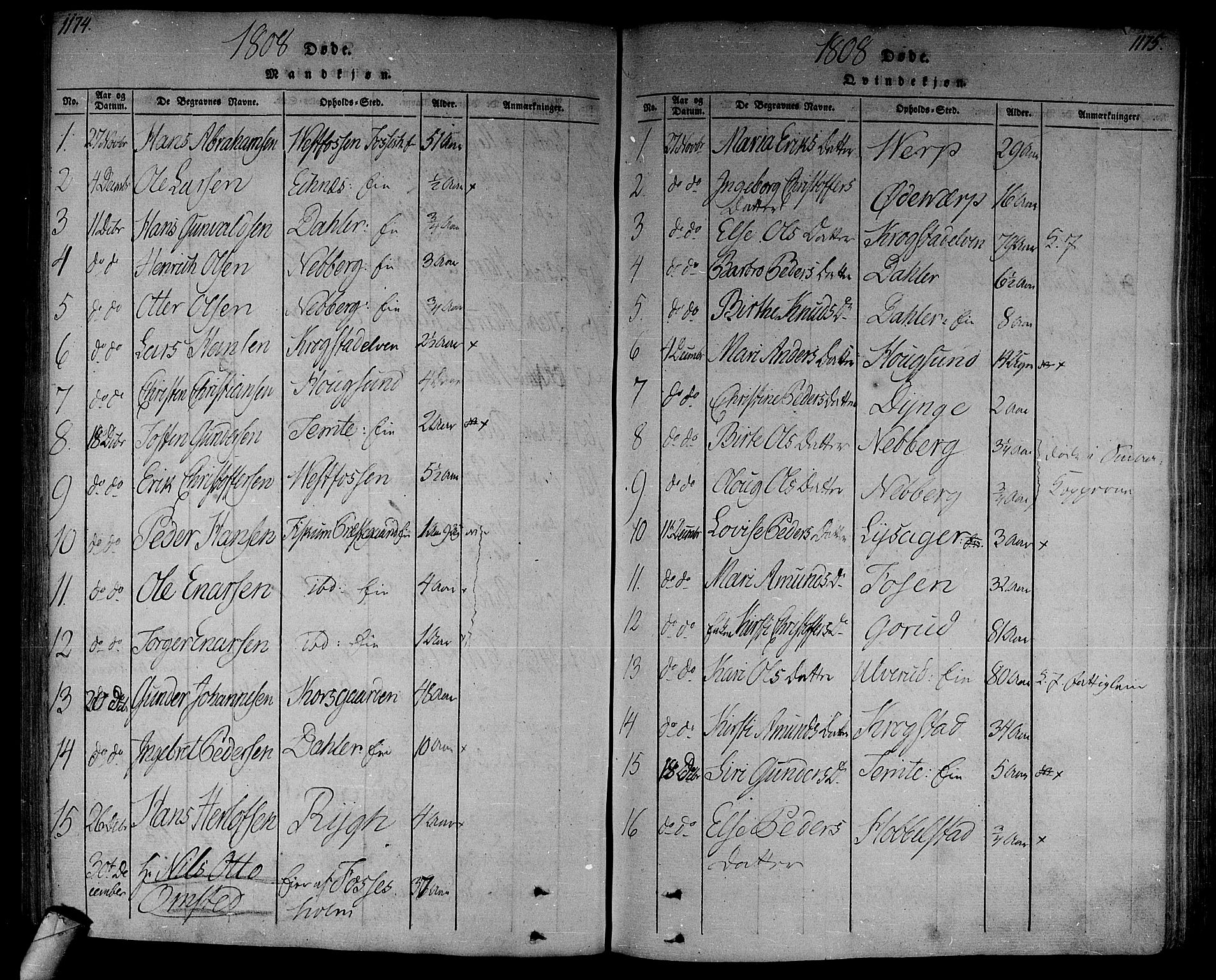 Eiker kirkebøker, SAKO/A-4/F/Fa/L0010: Parish register (official) no. I 10, 1806-1815, p. 1174-1175