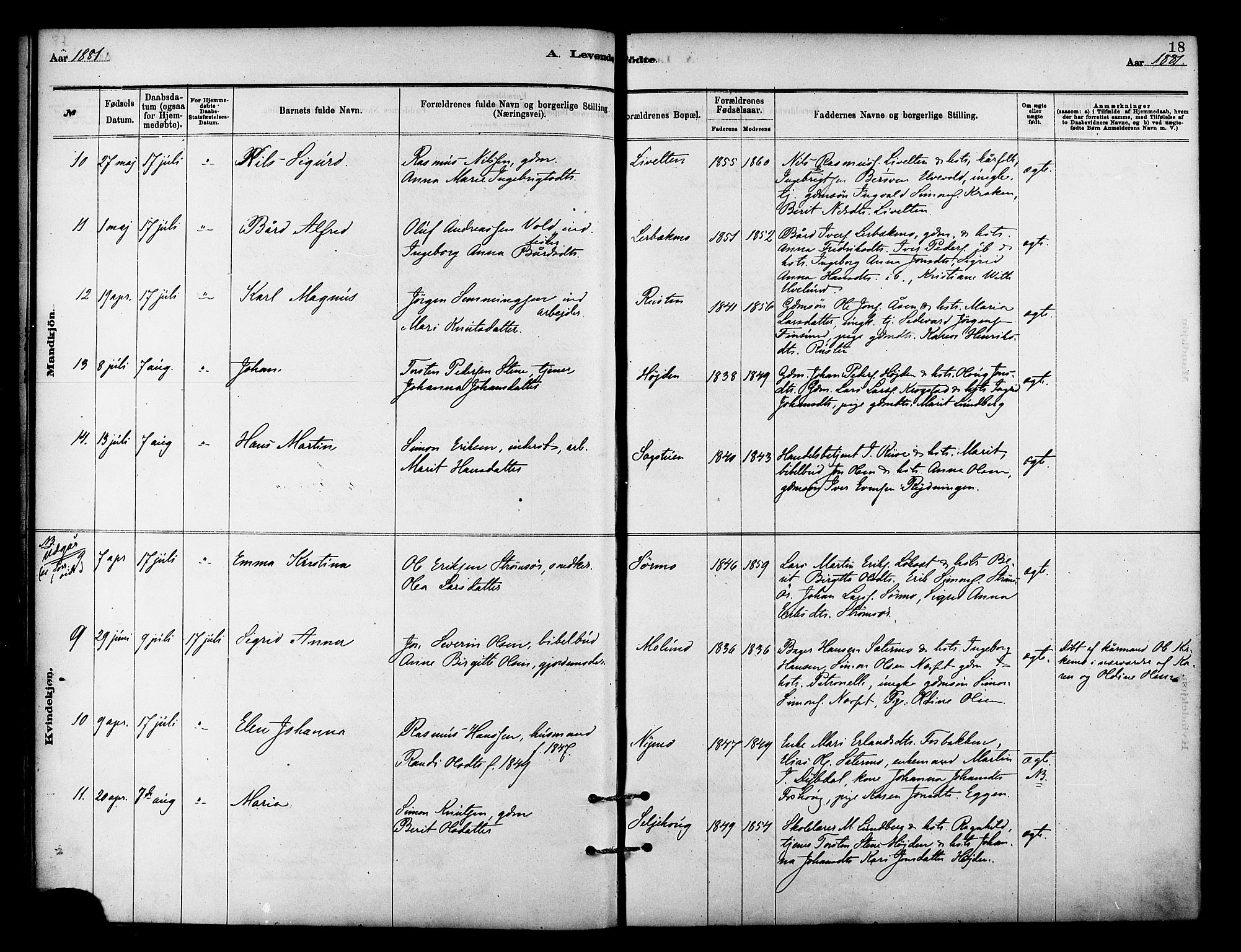 Målselv sokneprestembete, AV/SATØ-S-1311/G/Ga/Gaa/L0009kirke: Parish register (official) no. 9, 1878-1889, p. 18