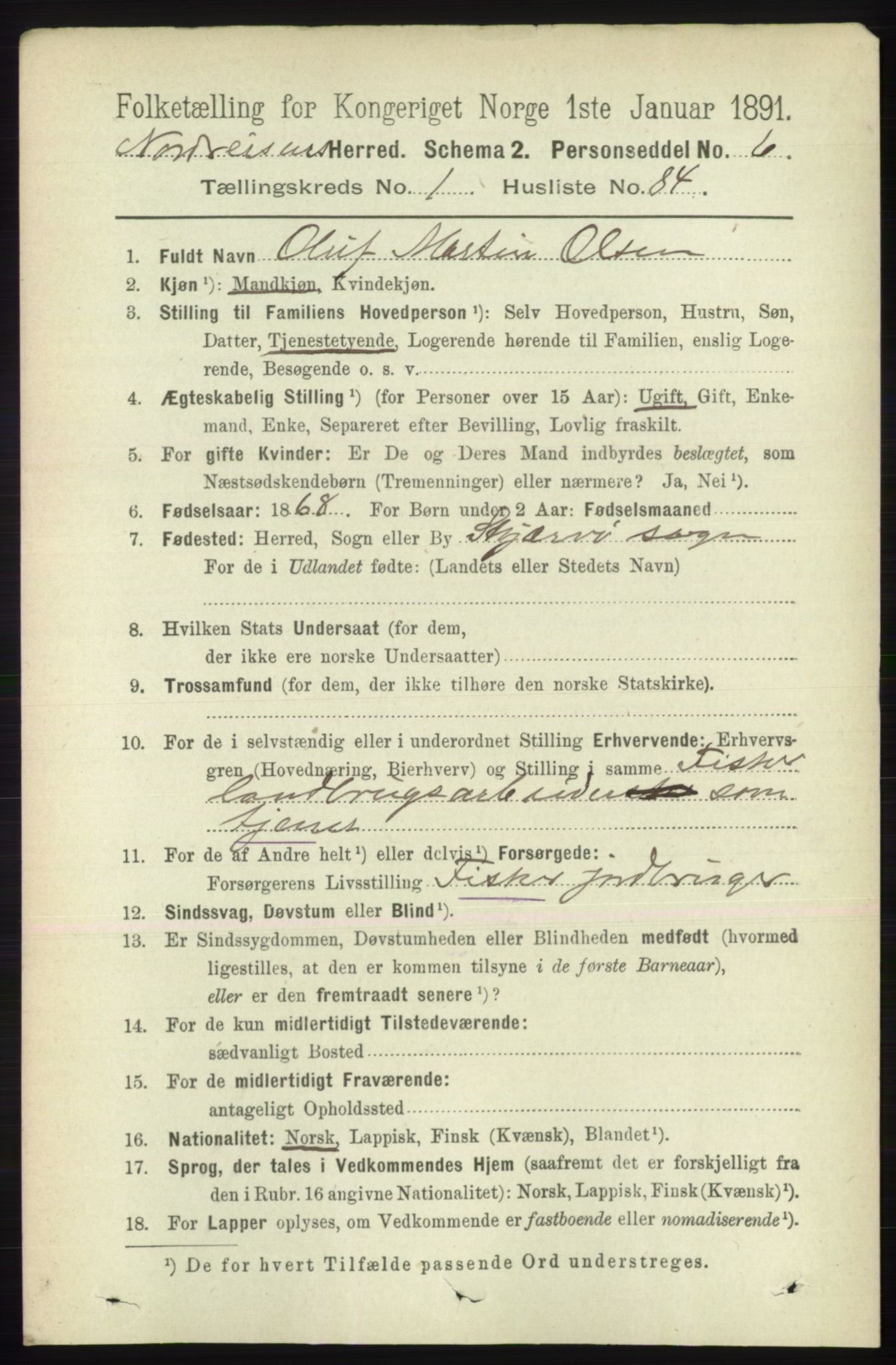 RA, 1891 census for 1942 Nordreisa, 1891, p. 648