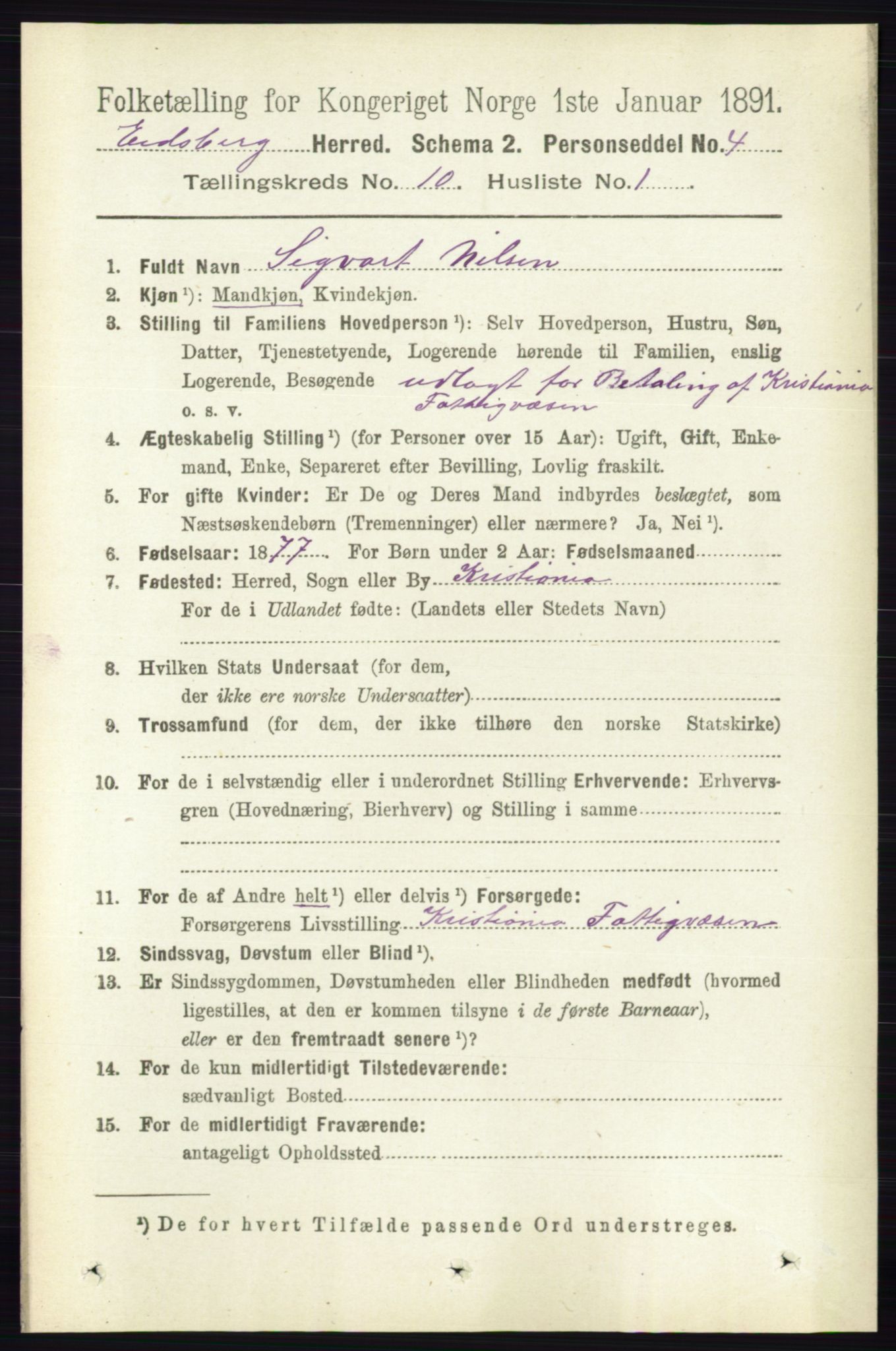 RA, 1891 census for 0125 Eidsberg, 1891, p. 5672