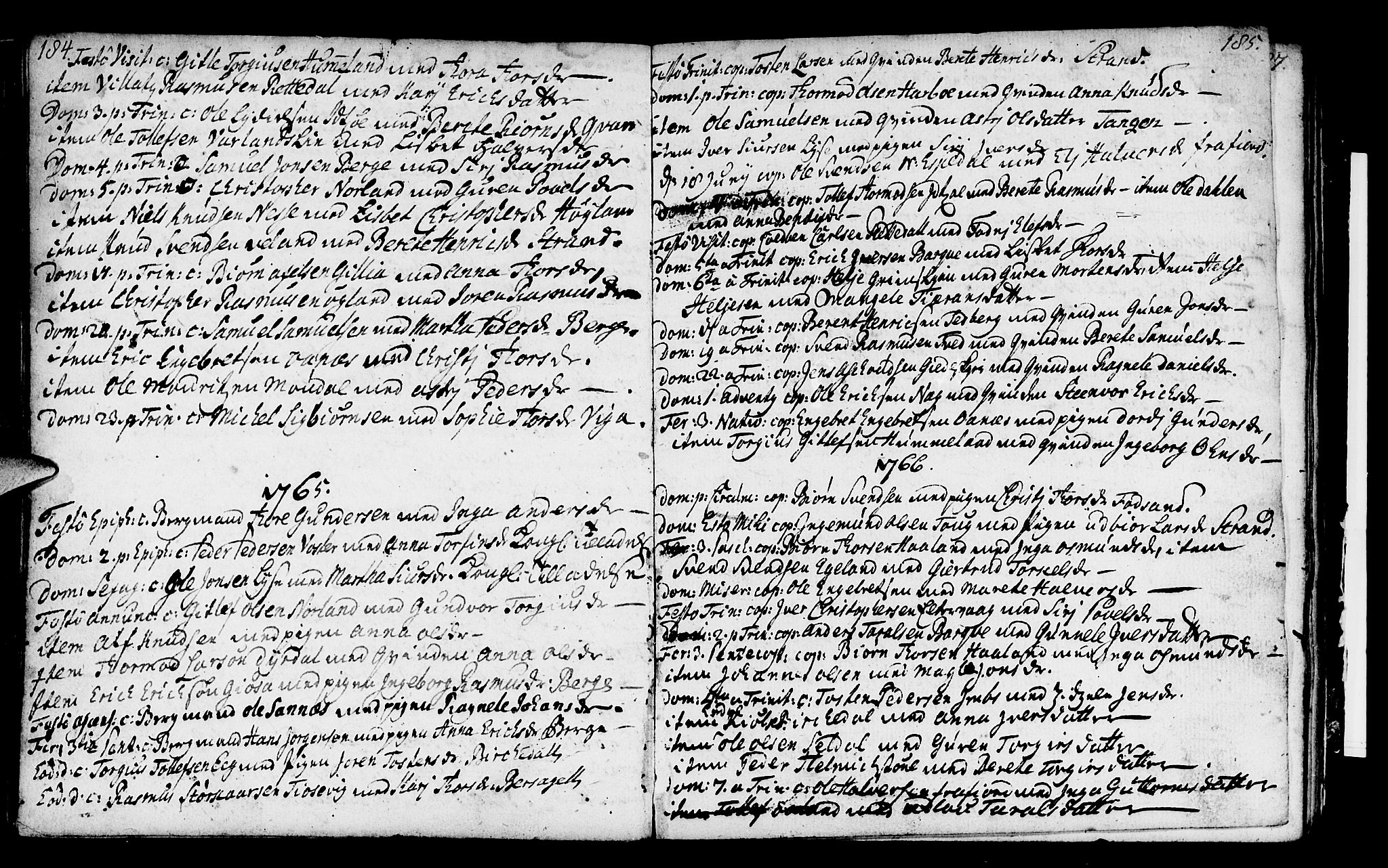 Strand sokneprestkontor, SAST/A-101828/H/Ha/Haa/L0002: Parish register (official) no. A 2, 1744-1768, p. 184-185