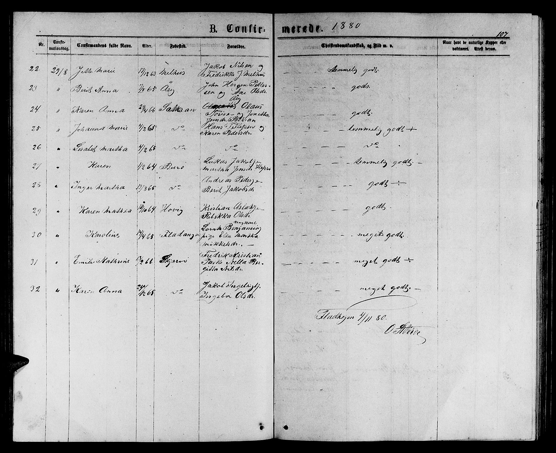 Ministerialprotokoller, klokkerbøker og fødselsregistre - Sør-Trøndelag, SAT/A-1456/658/L0725: Parish register (copy) no. 658C01, 1867-1882, p. 107